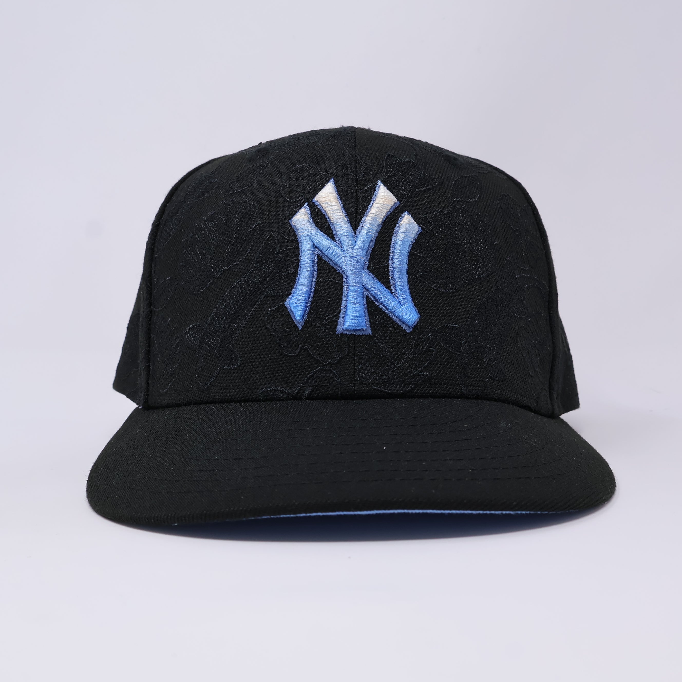 USED 1/4 Black New York Yankees Koi Pattern 59fifty New Era Fitted Hat Cap