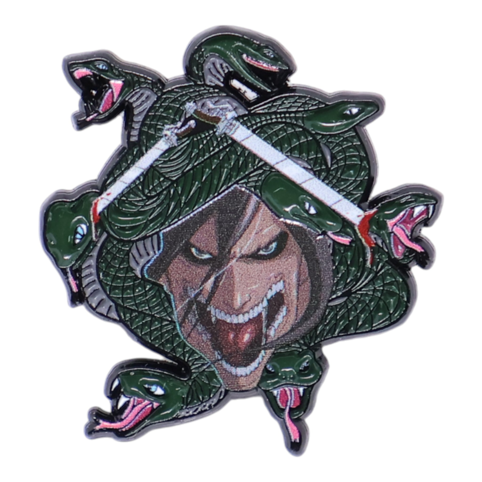 Various Snake Wrapped Characters Graphic Pin