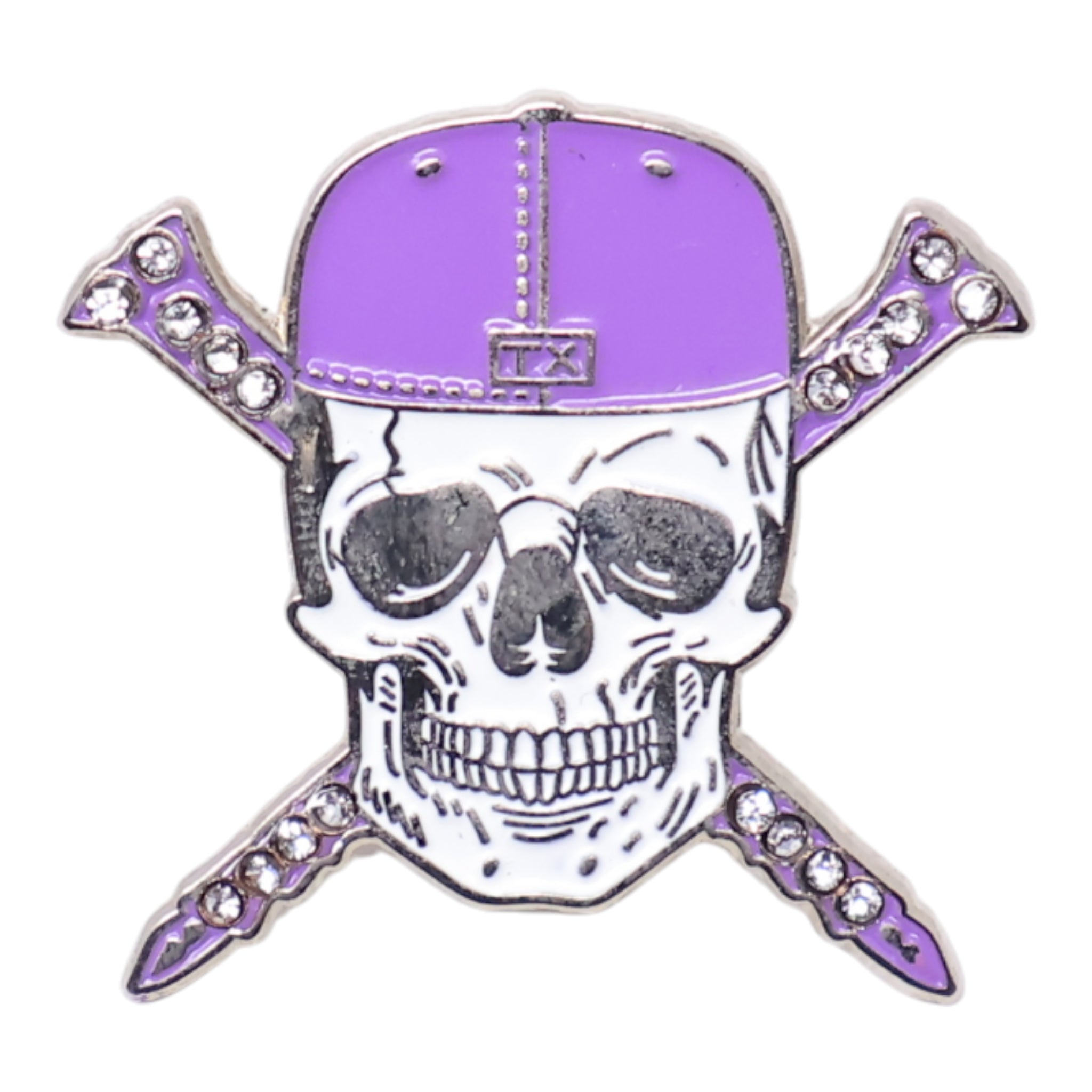 TxFitteds Purple Cap White Rhinestone Graphic Pin
