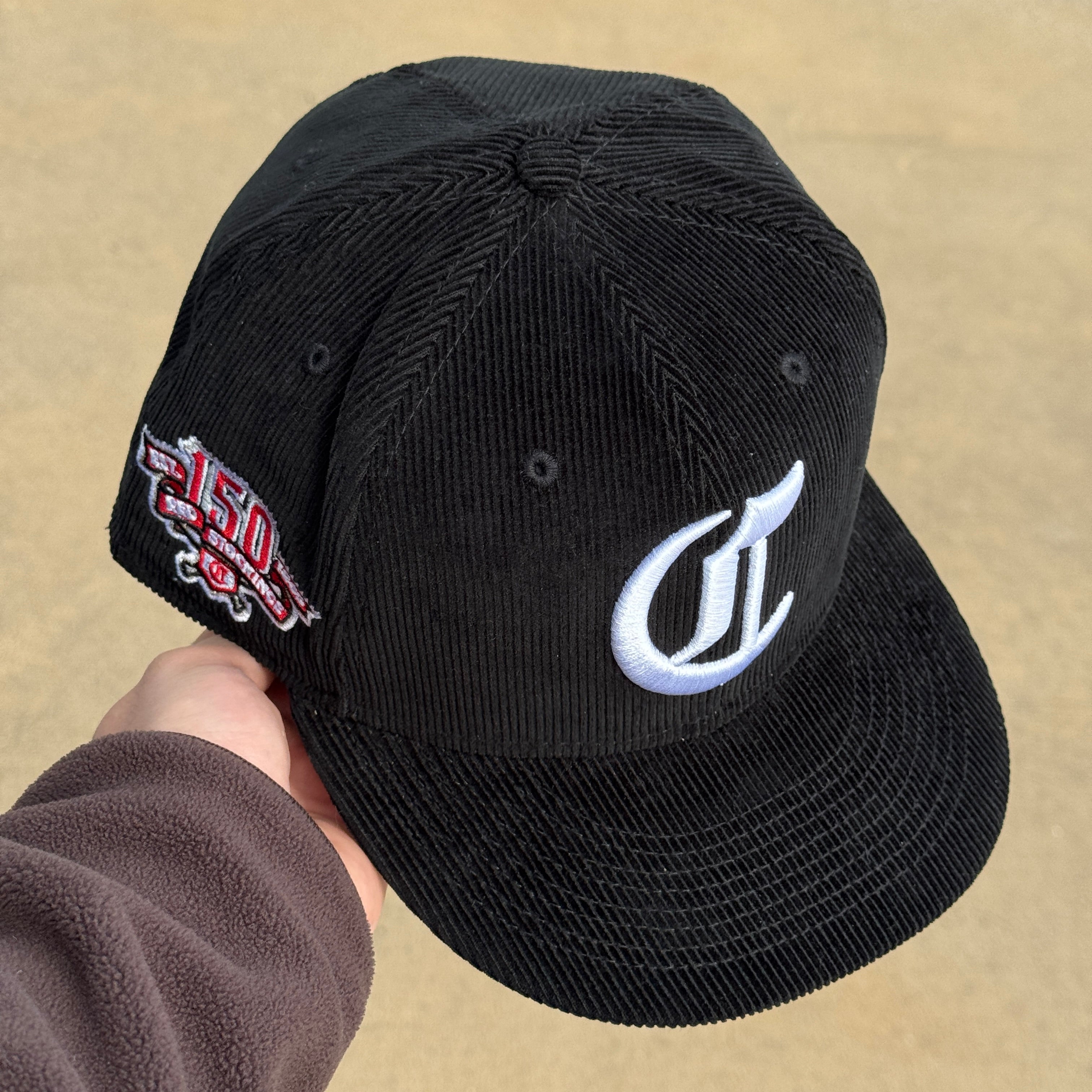 USED 5/8 Black Cincinnati Reds 150th Anniversary 59fifty New Era Fitted Hat Cap