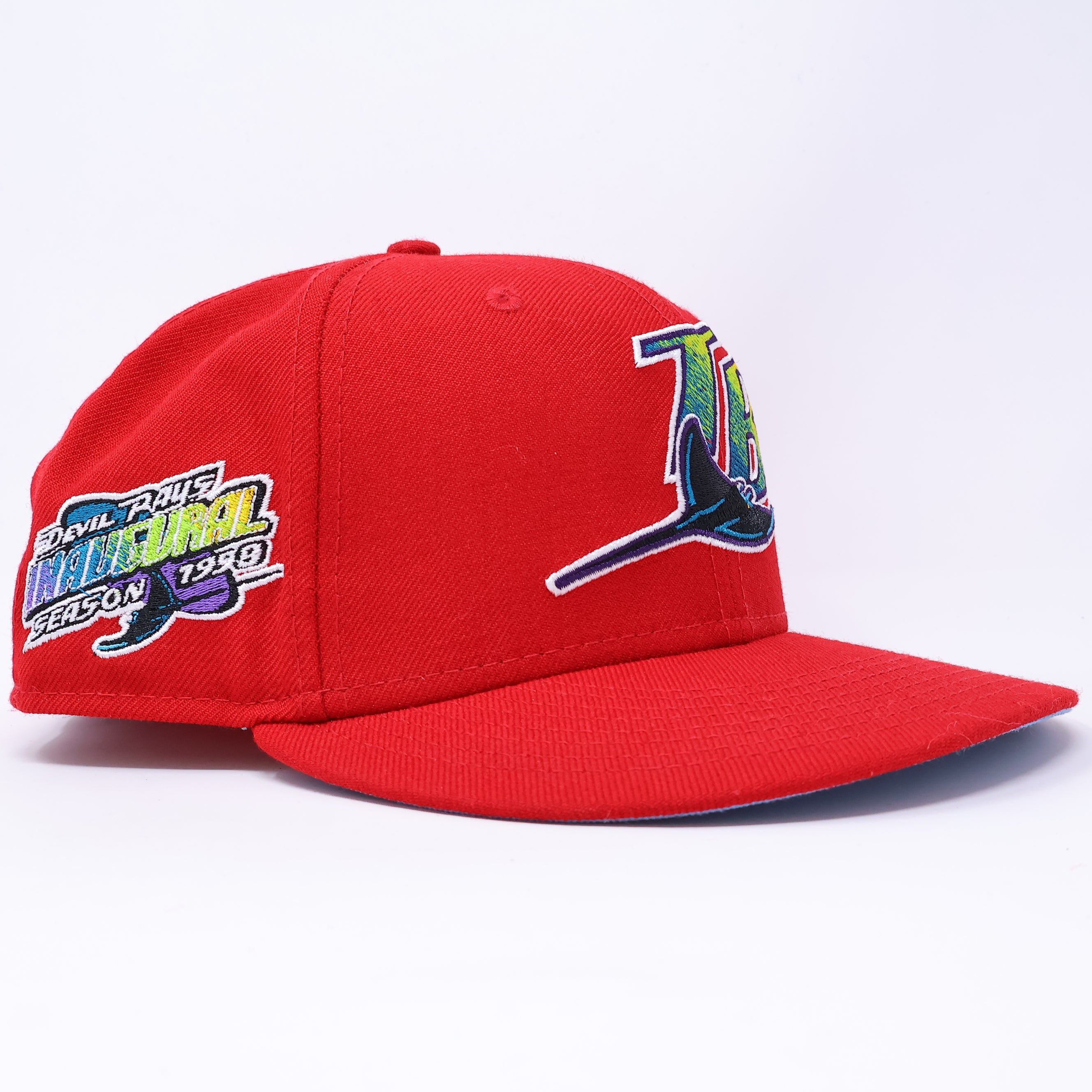 USED 1/4 Red Tampa Devil Rays Inaugural 1998 59fifty New Era Fitted Hat Cap