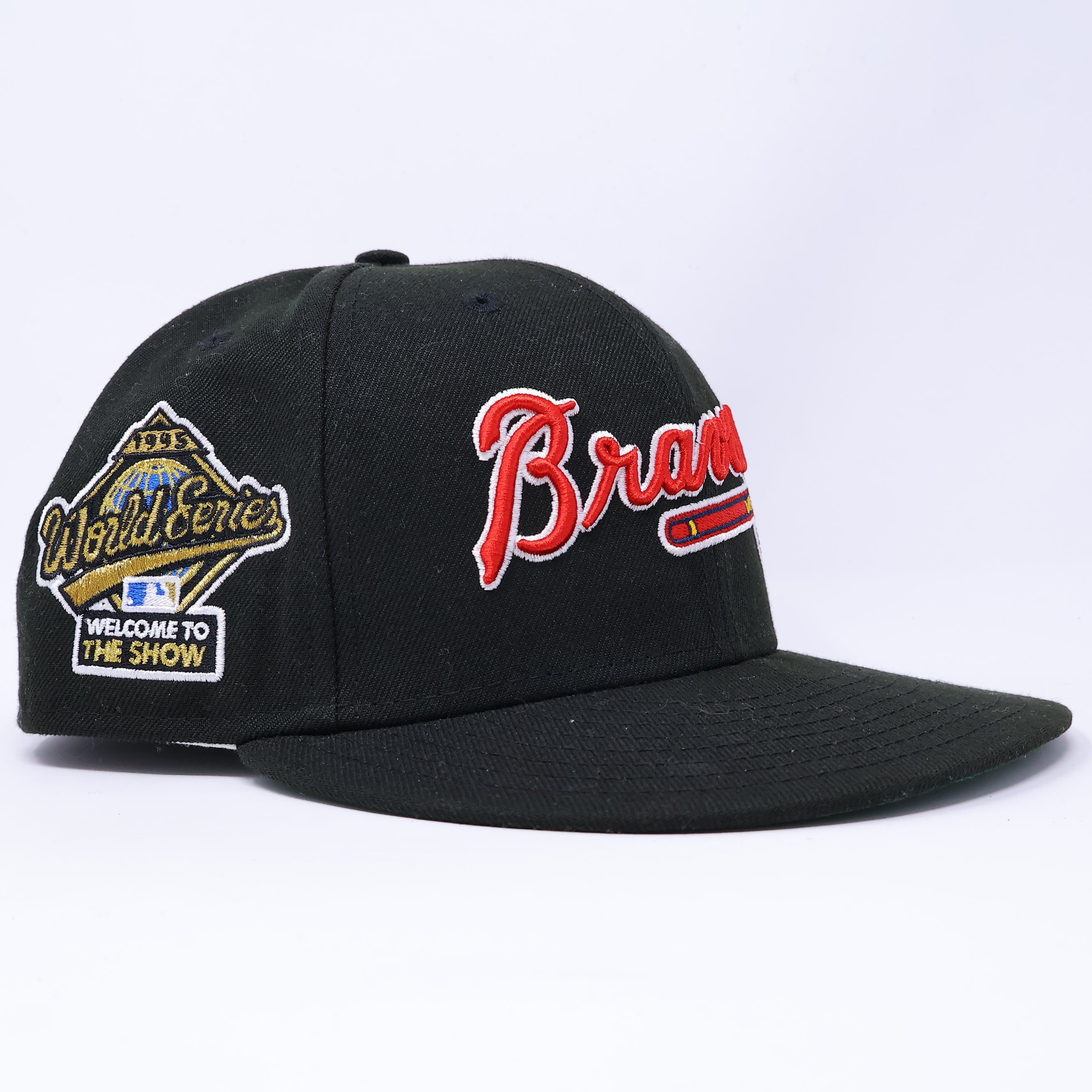 USED 3/8 Black Atlanta Braves 1995 World Series 59fifty New Era Fitted Hat Cap