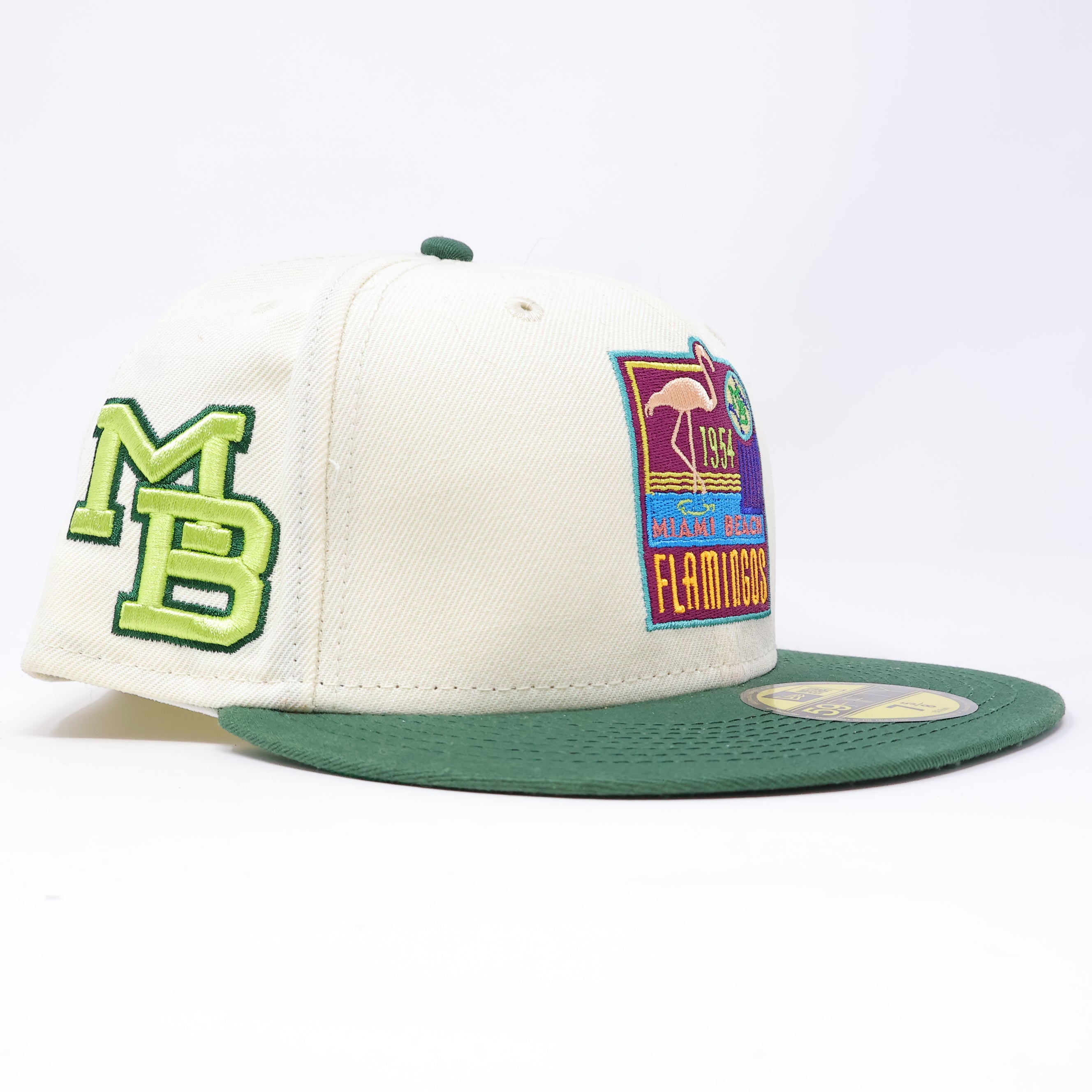 NWT 5/8 Chrome Miami Beach Flamingos 59fifty New Era Fitted Hat Cap