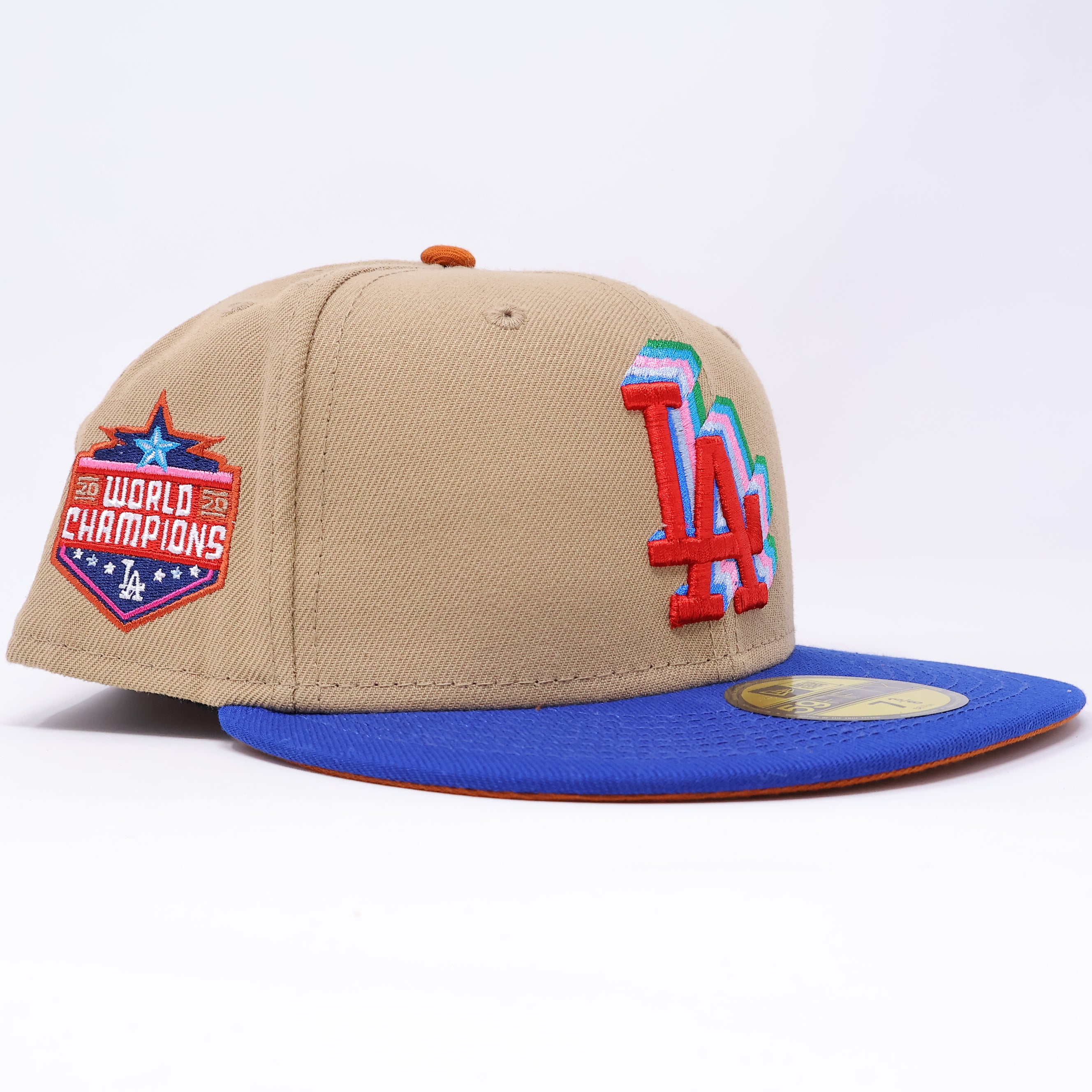 NWT 3/8 Khaki Los Angeles Dodgers 20 World Champions 59fifty New Era Fitted Hat Cap