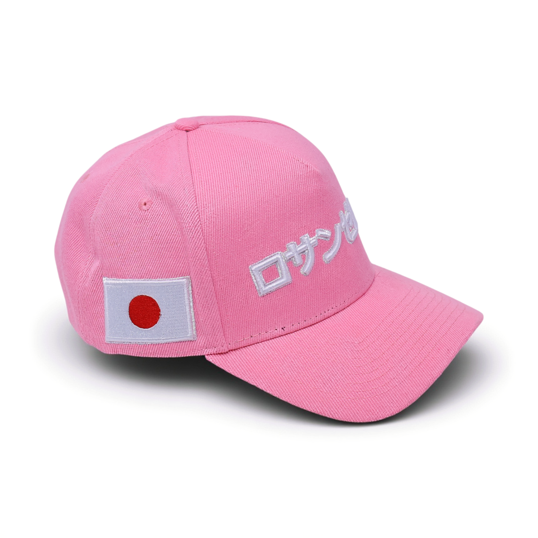 Pink "Los Angeles" Japanese Katakana 5 Panel Baseball Cap