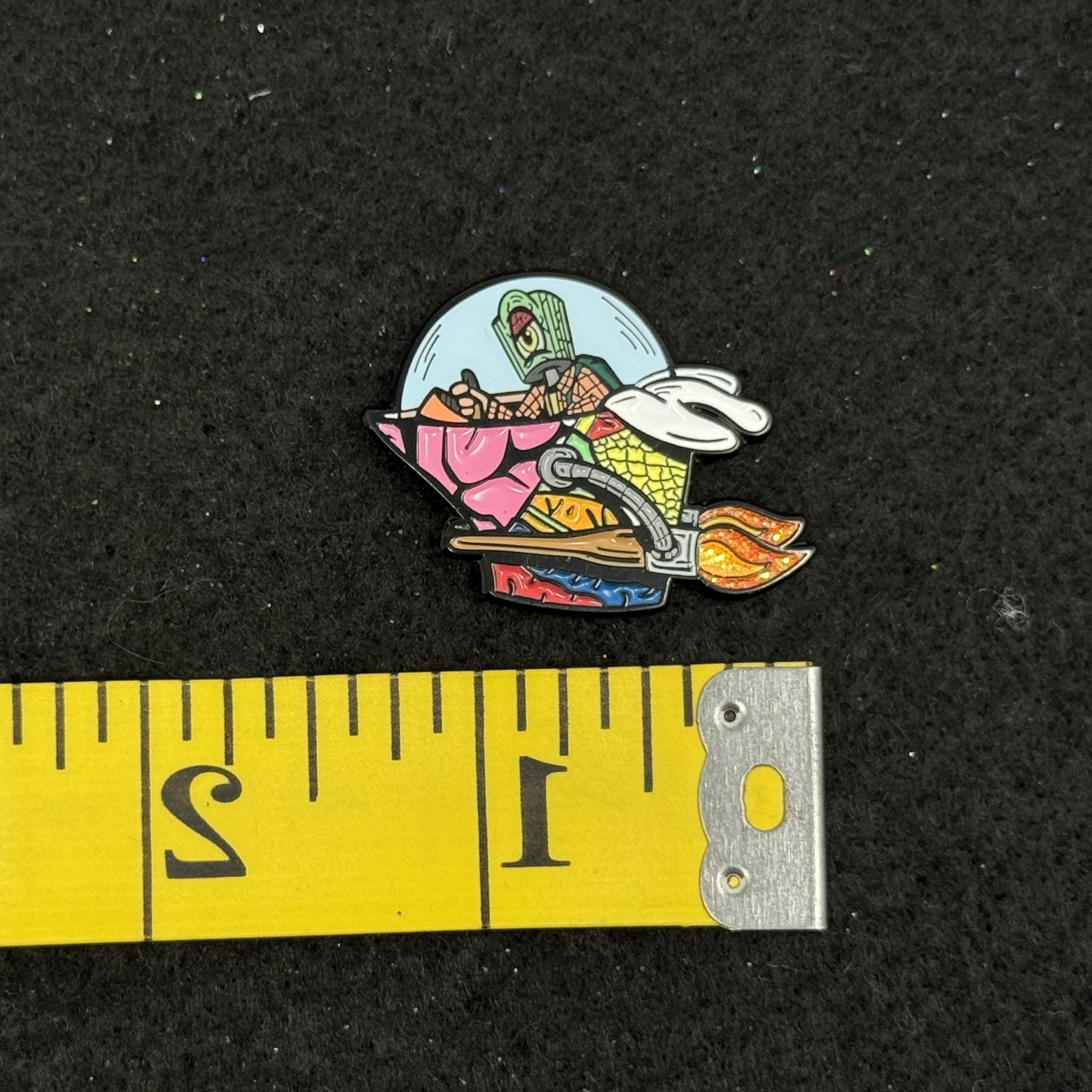 Spray Paint Nozzle Man in UFO Graphic Pin