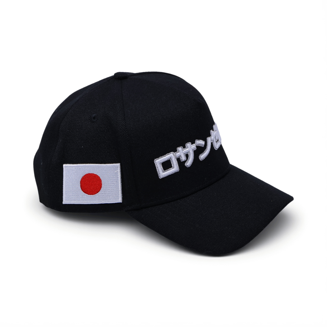 Black "Los Angeles" Japanese Katakana 5 Panel Baseball Cap