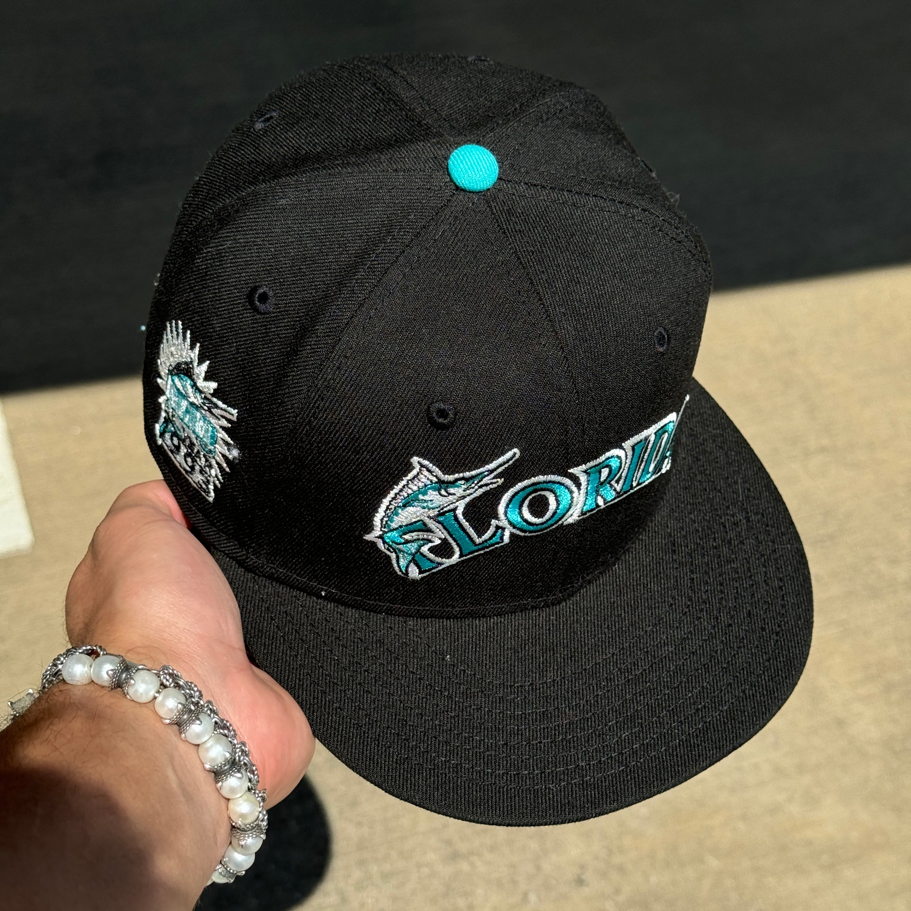 USED 1/8 Black Florida Marlins 1993 Inaugural Year 59fifty New Era Fitted Hat Cap