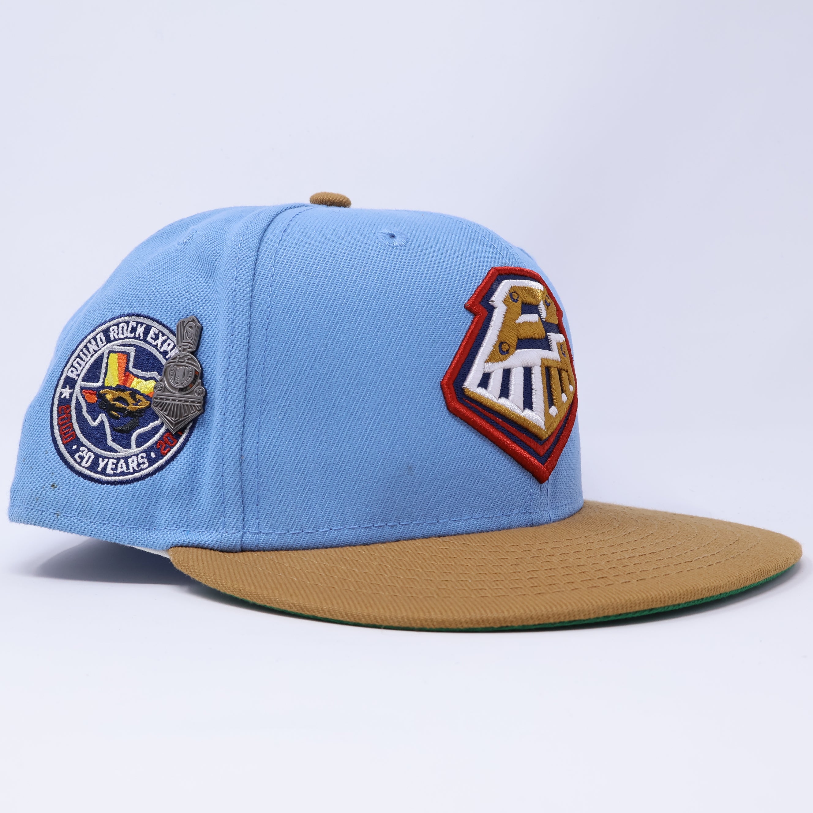 USED 1/2 Blue Round Rock Express Minor League 20 Years Game 59fifty New Era Fitted Hat Cap