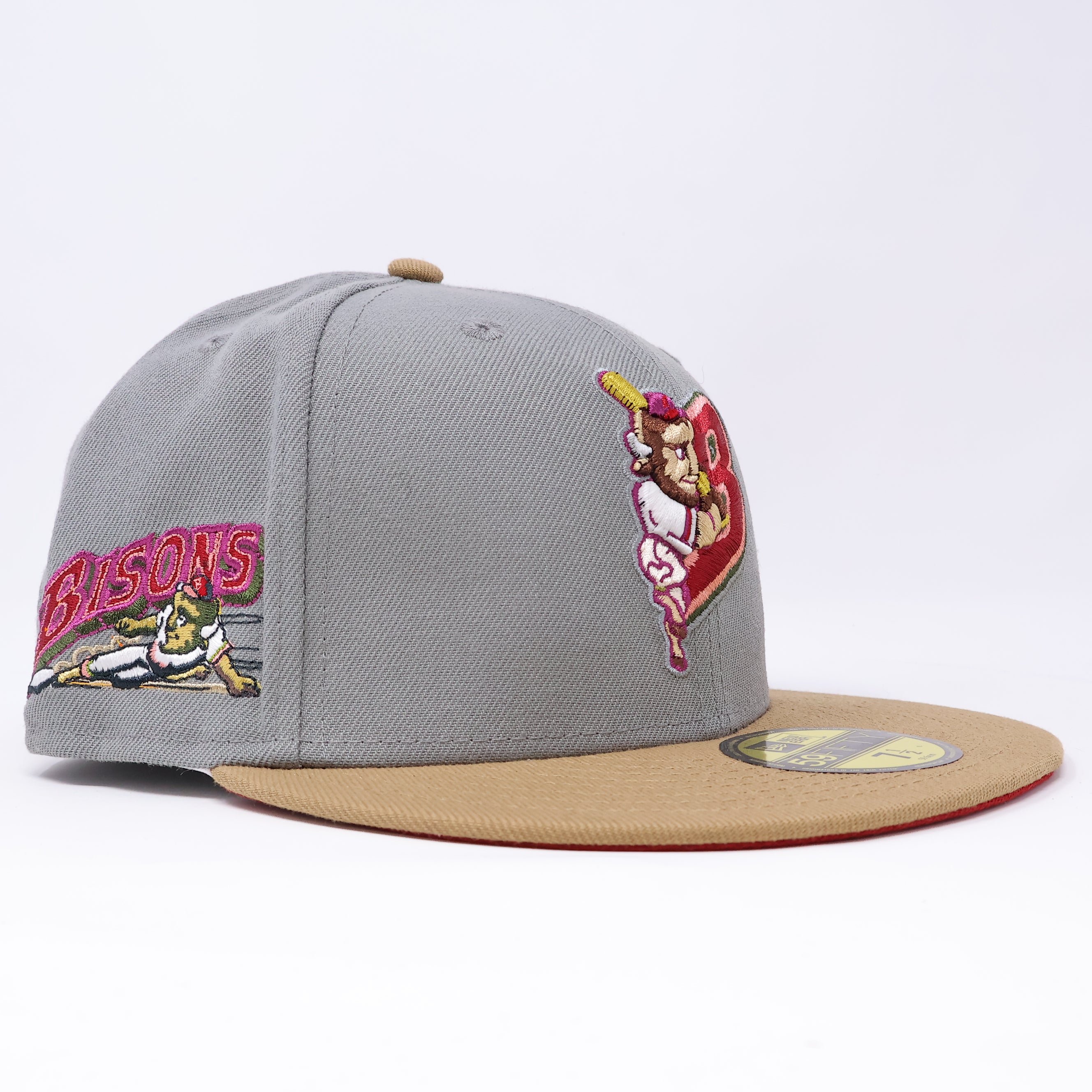 NWT 1/2 Grey Buffalo Bisons Sliding Bison 59FIFTY New Era Fitted Hat Cap
