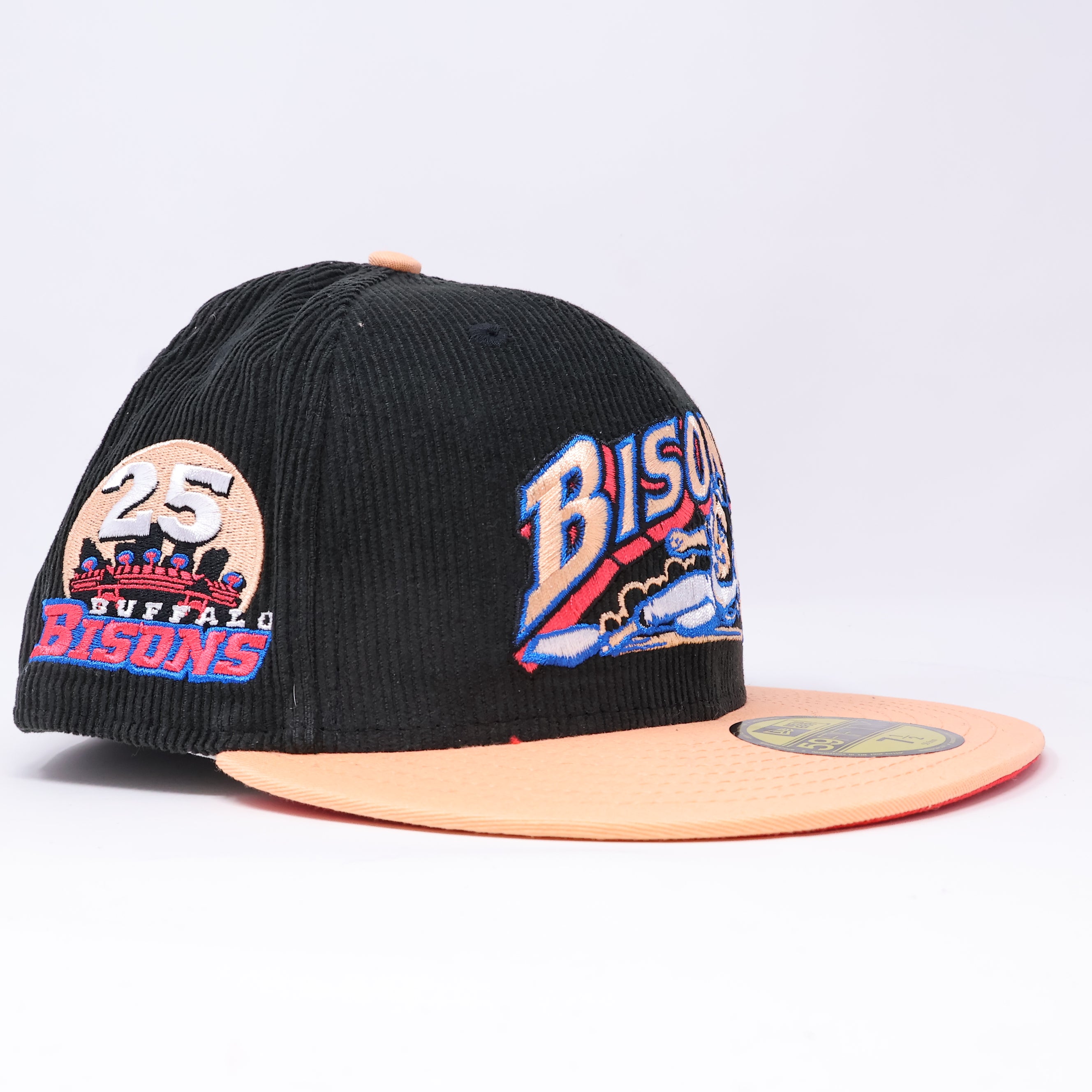 NWT 1/2 Black Buffalo Bisons Buffalo Bisons 25th Anniversary 59FIFTY New Era Fitted Hat Cap