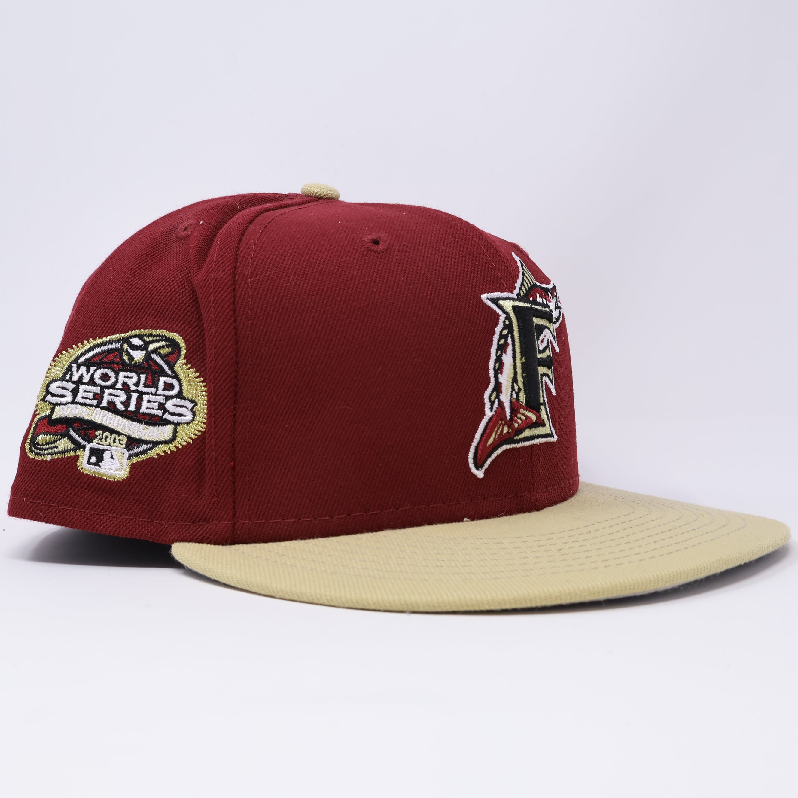 USED 3/4 Maroon Flordia Marlins 2003 World Series 59fifty New Era Fitted Hat Cap