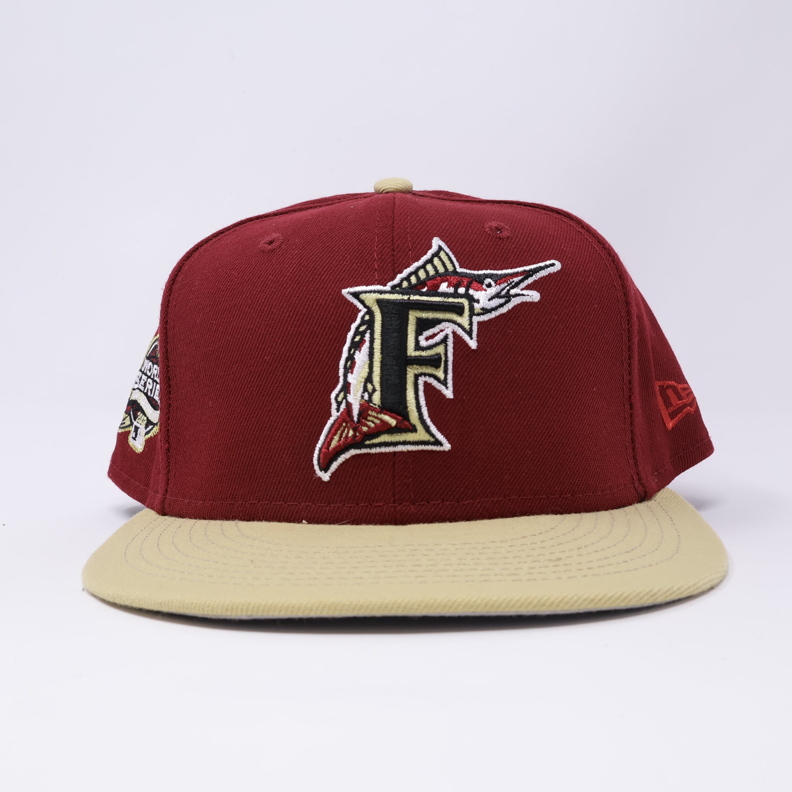 USED 3/4 Maroon Flordia Marlins 2003 World Series 59fifty New Era Fitted Hat Cap
