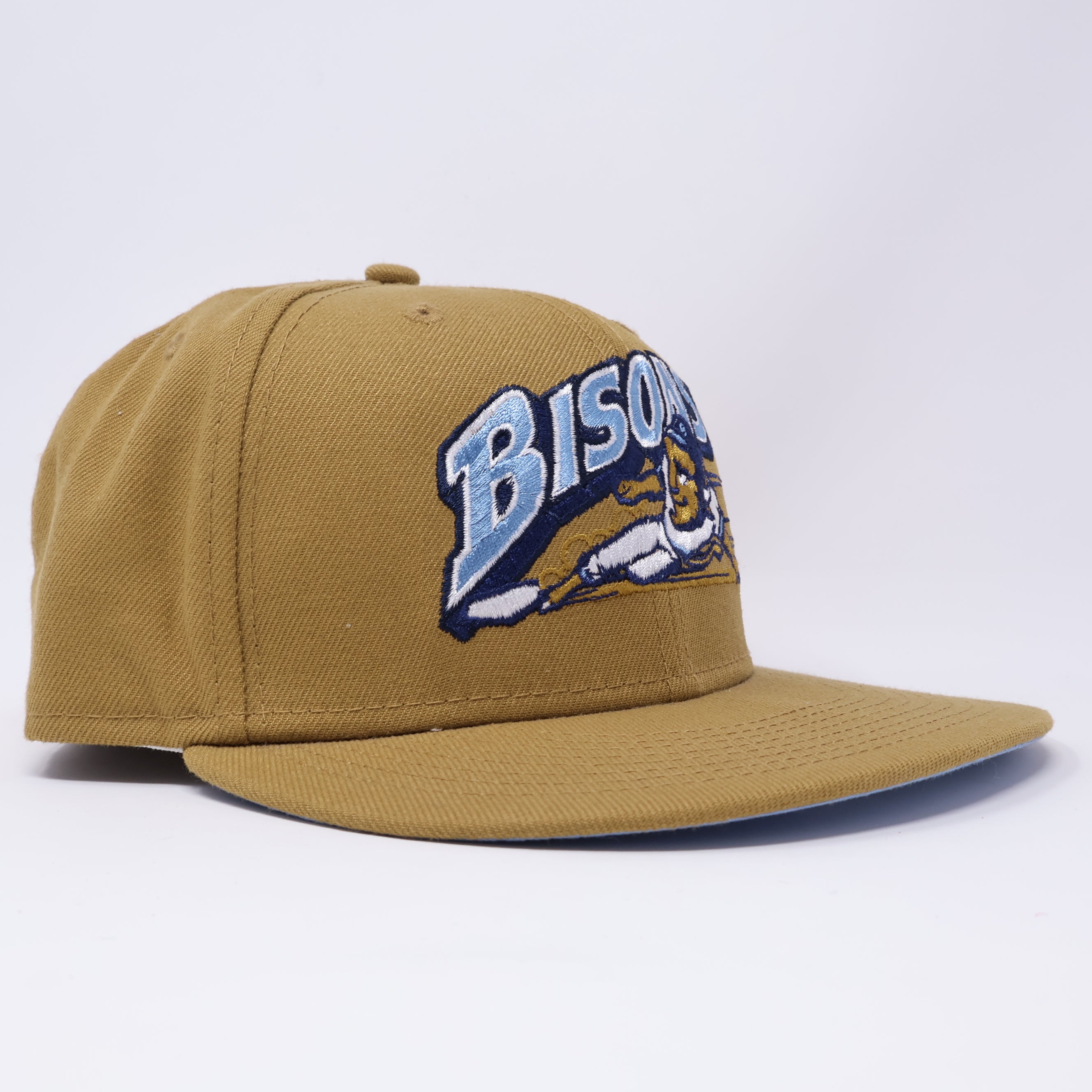 USED 1/8 Khaki Buffalo Bisons Minor League Simple 59fifty New Era Fitted Hat Cap