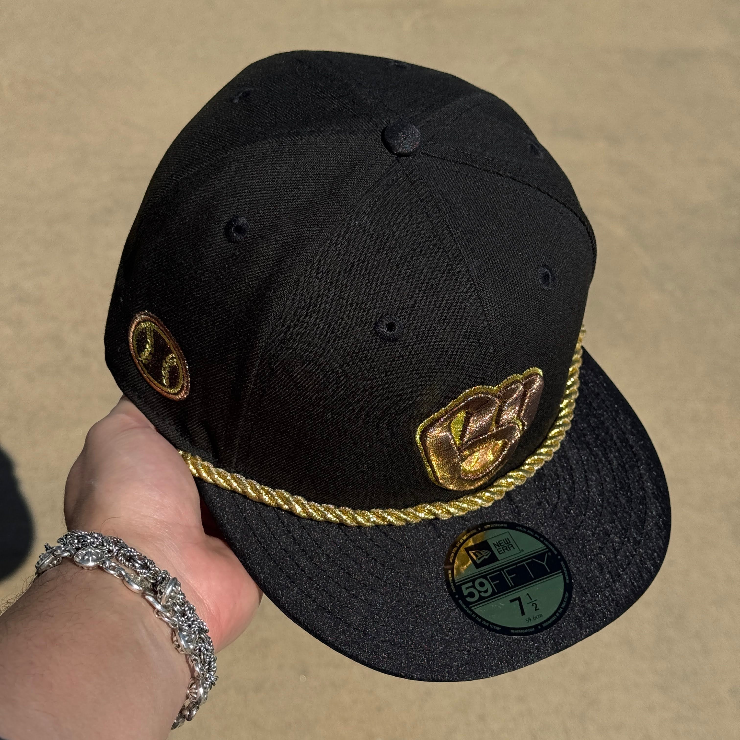 NWT 1/2 Black Milwuakee Brewers Rope 59fifty New Era Fitted Hat Cap