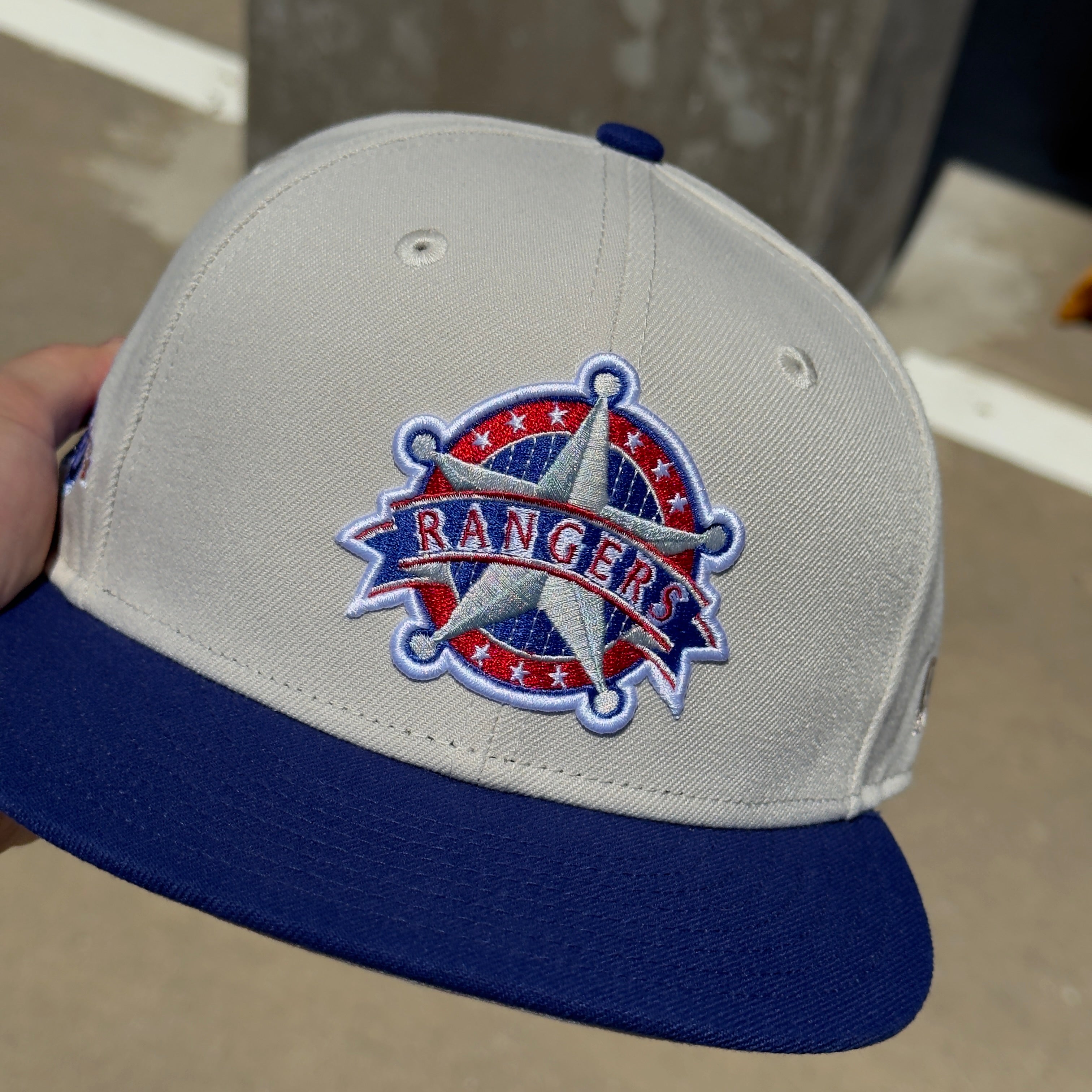 USED 1/2 Stone Dallas Texas Rangers 50th Anniversary 59FIFTY New Era Fitted Hat Cap