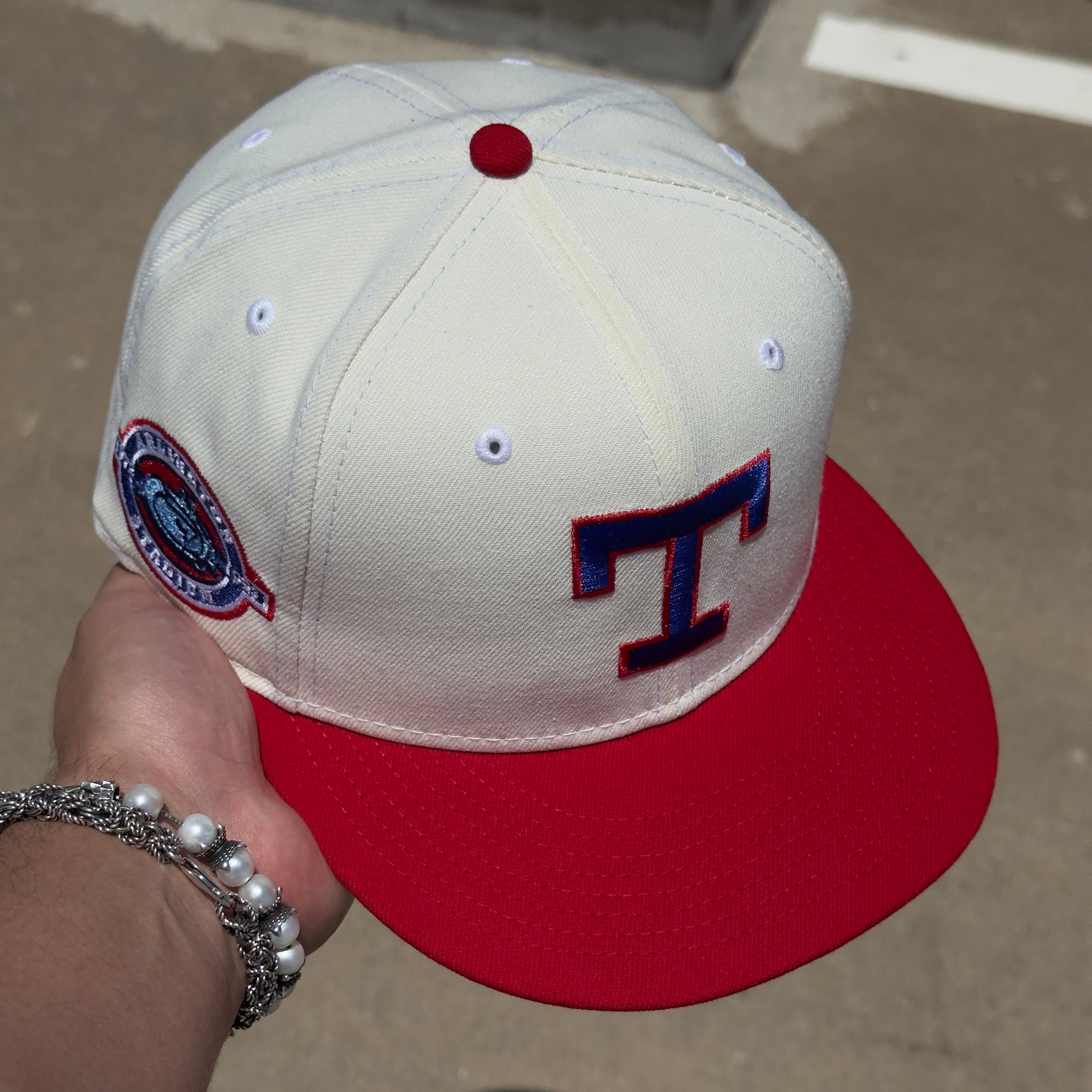 USED 3/8 Chrome Dallas Texas Rangers Arlington Stadium 59FIFTY New Era Fitted Hat Cap