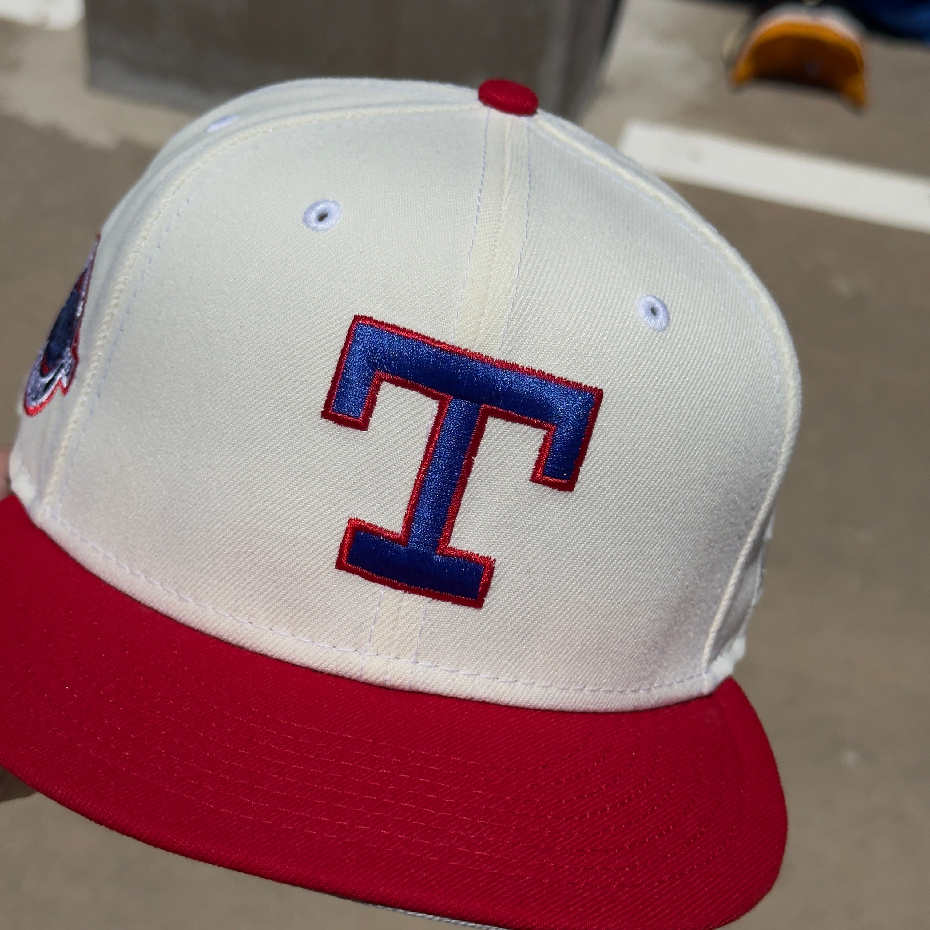 USED 3/8 Chrome Dallas Texas Rangers Arlington Stadium 59FIFTY New Era Fitted Hat Cap