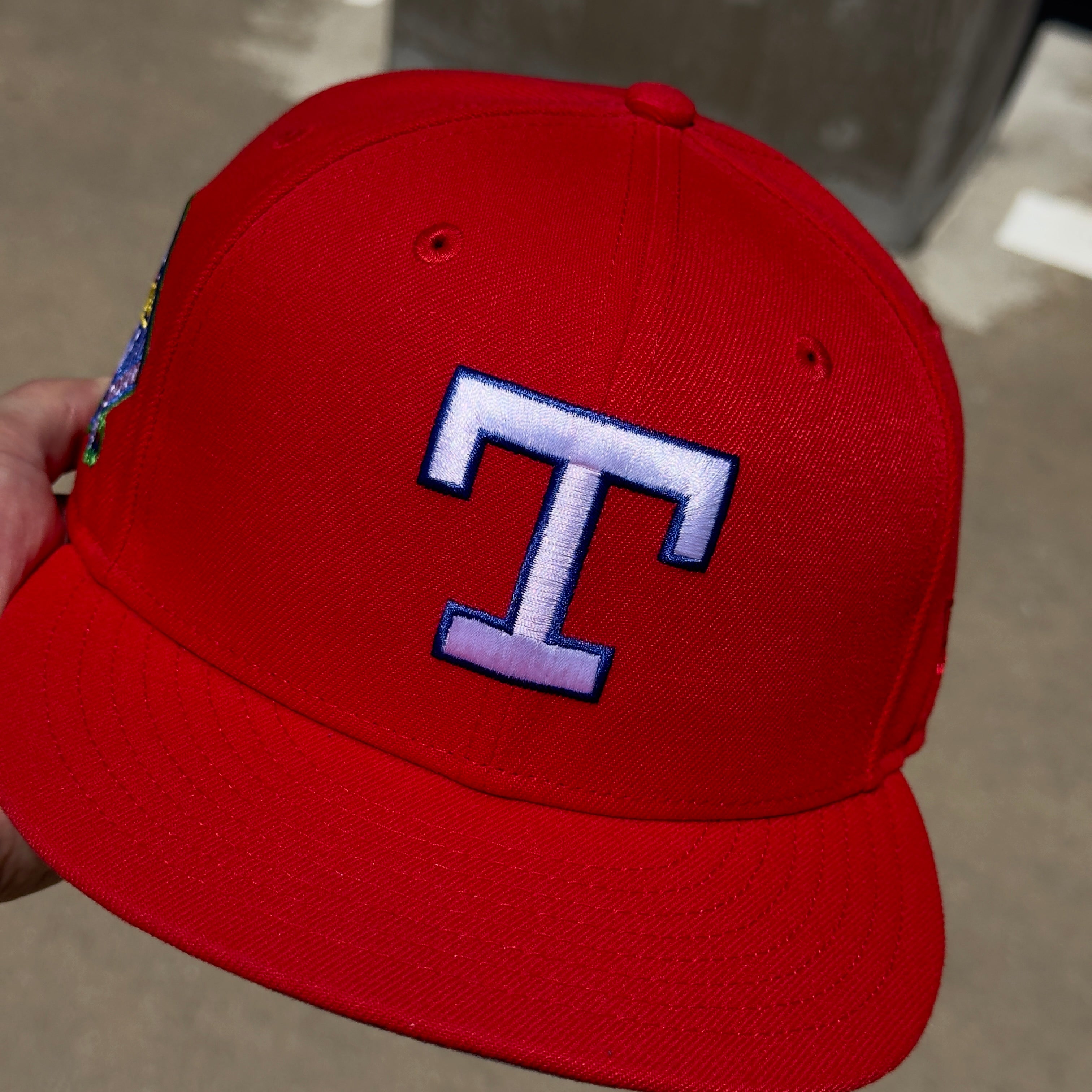 USED 3/8 Red Dallas Texas Rangers Arlington Stadium 59FIFTY New Era Fitted Hat Cap