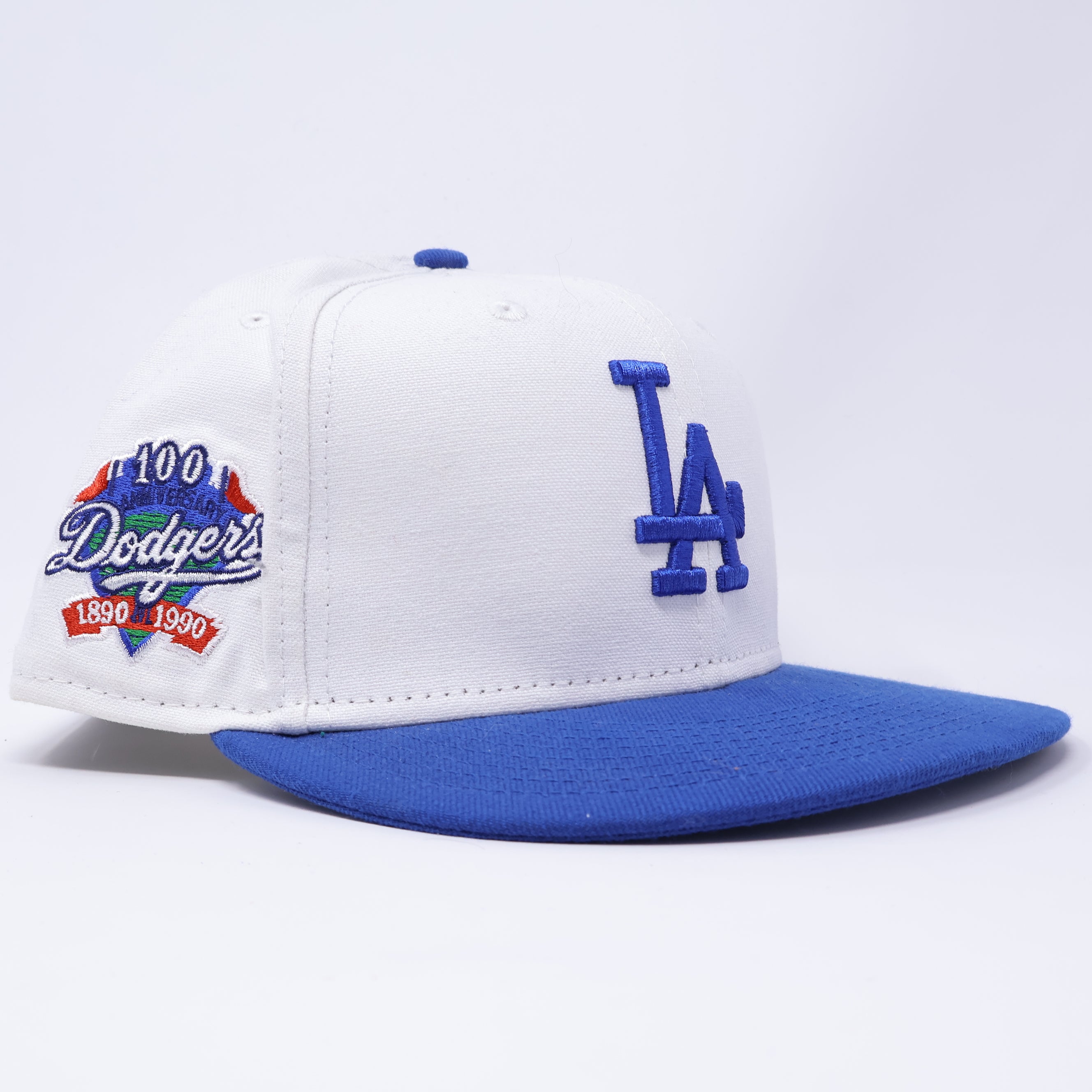 USED 1/2 White Los Angeles Dodgers 100th Anniversary 59fifty New Era Fitted Hat Cap