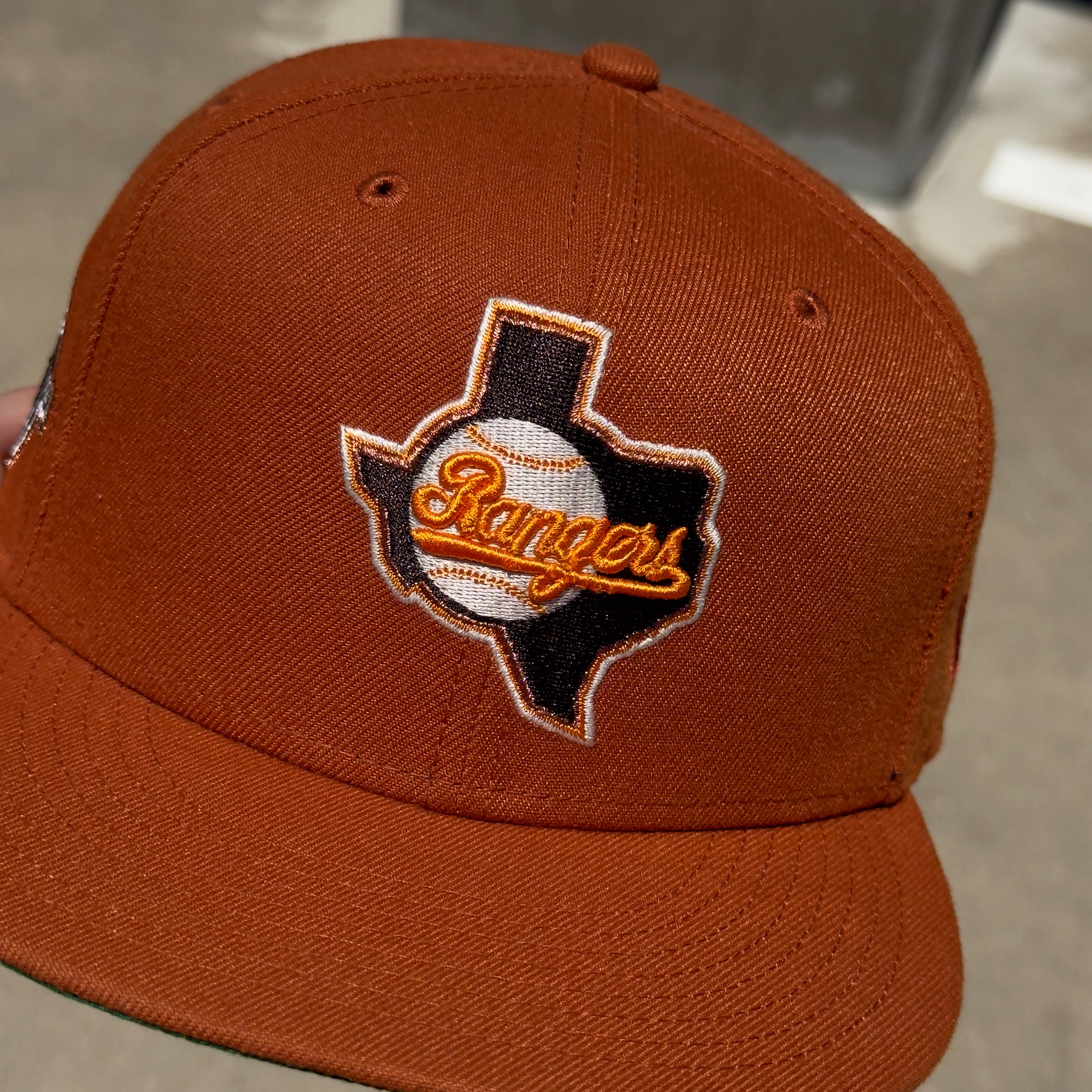 USED 3/8 Orange Dallas Texas Rangers Arlington Stadium 59FIFTY New Era Fitted Hat Cap