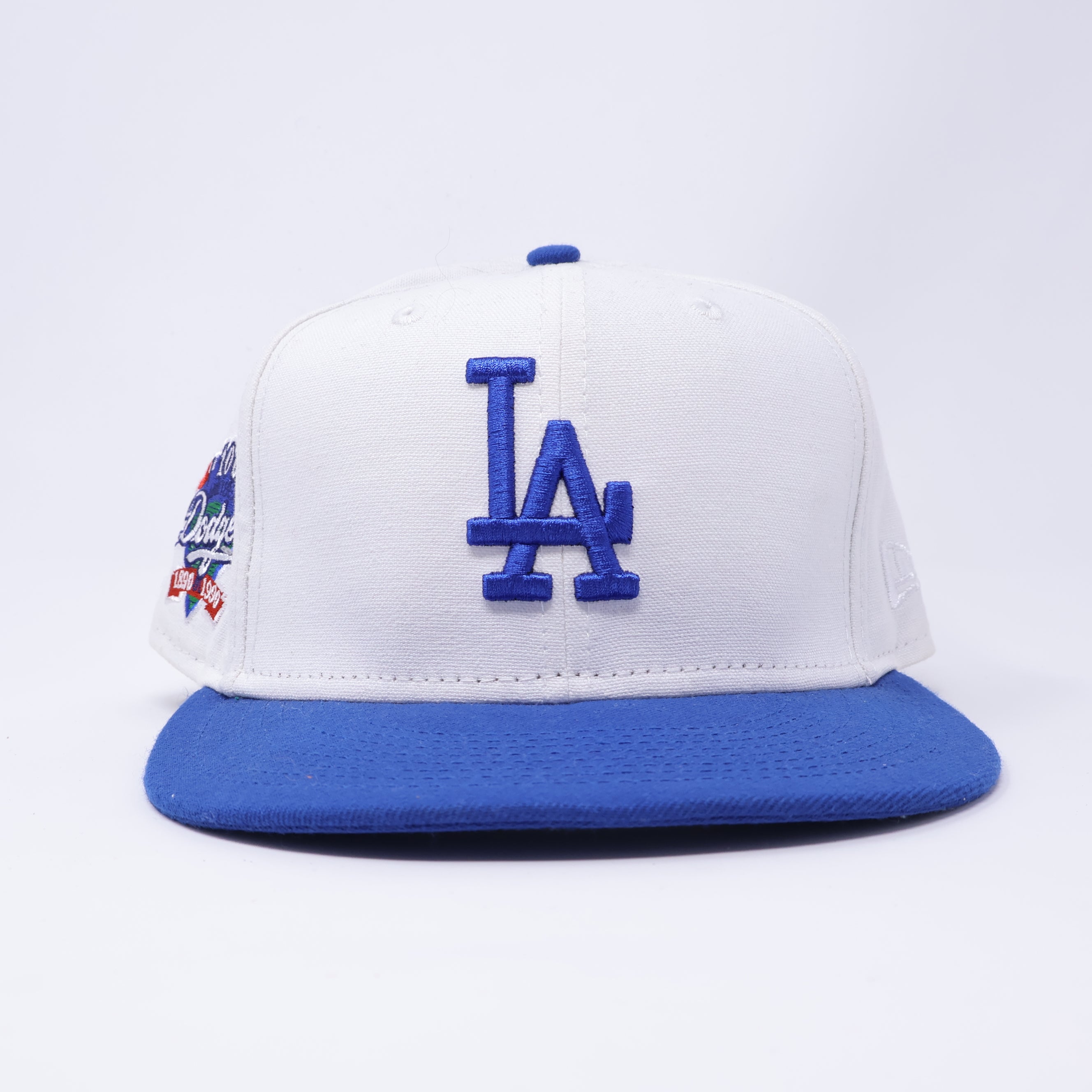 USED 1/2 White Los Angeles Dodgers 100th Anniversary 59fifty New Era Fitted Hat Cap