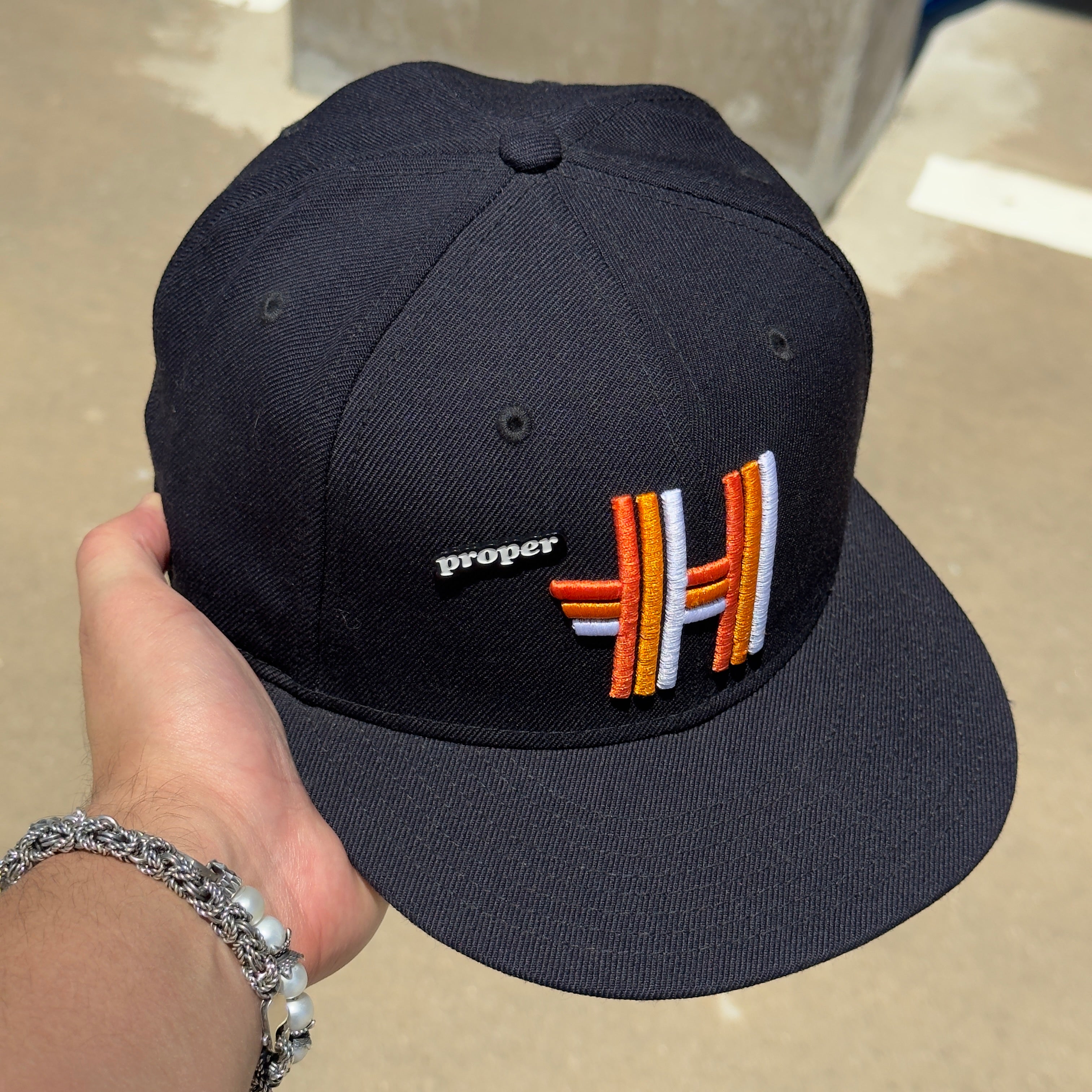 USED 1/2 Black Houston H-Logo ProperHTX Exclusive 59FIFTY New Era Fitted Hat Cap