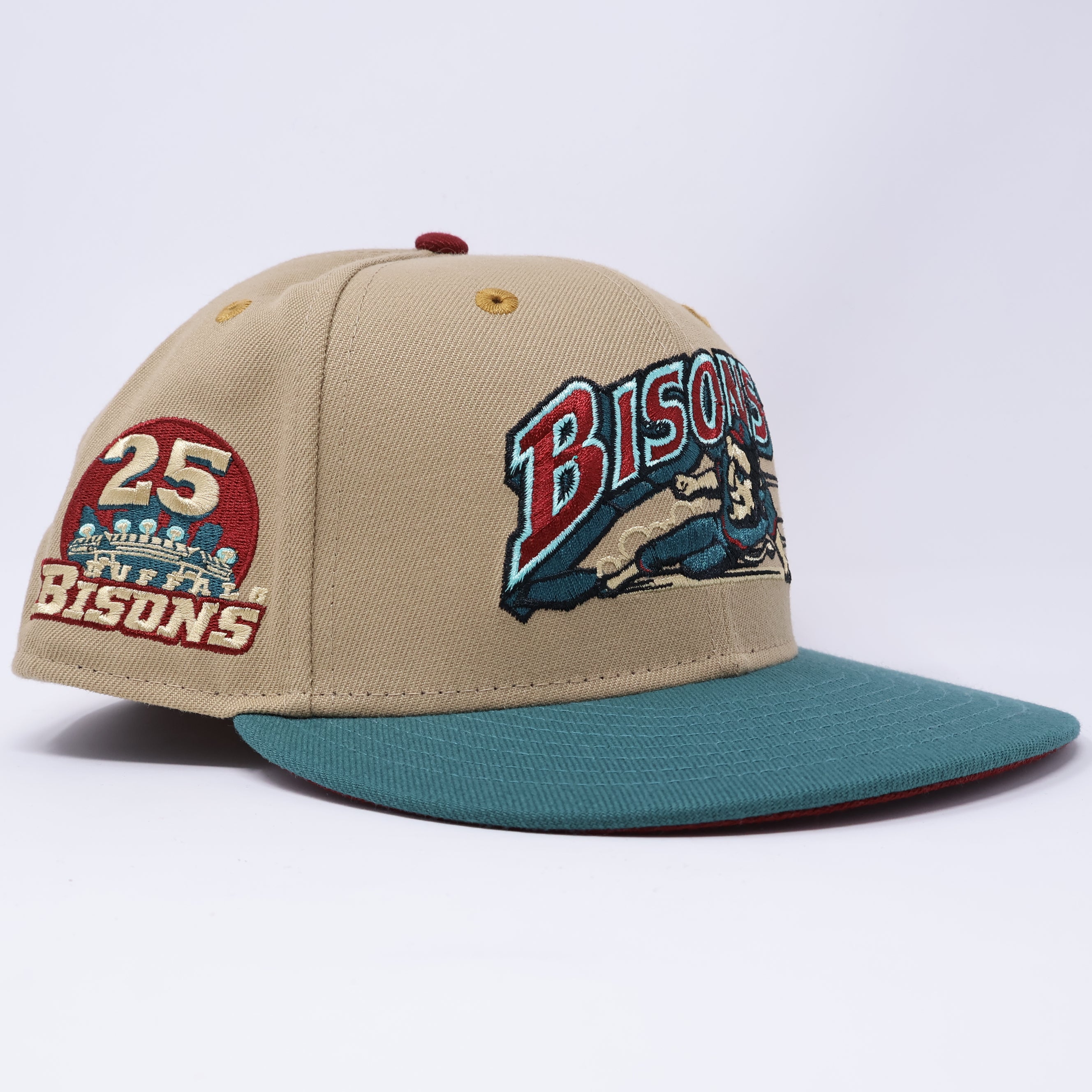 USED 3/4 Khaki Buffalo Bisons 25th Anniversary 59fifty  New Era Fitted Hat Cap