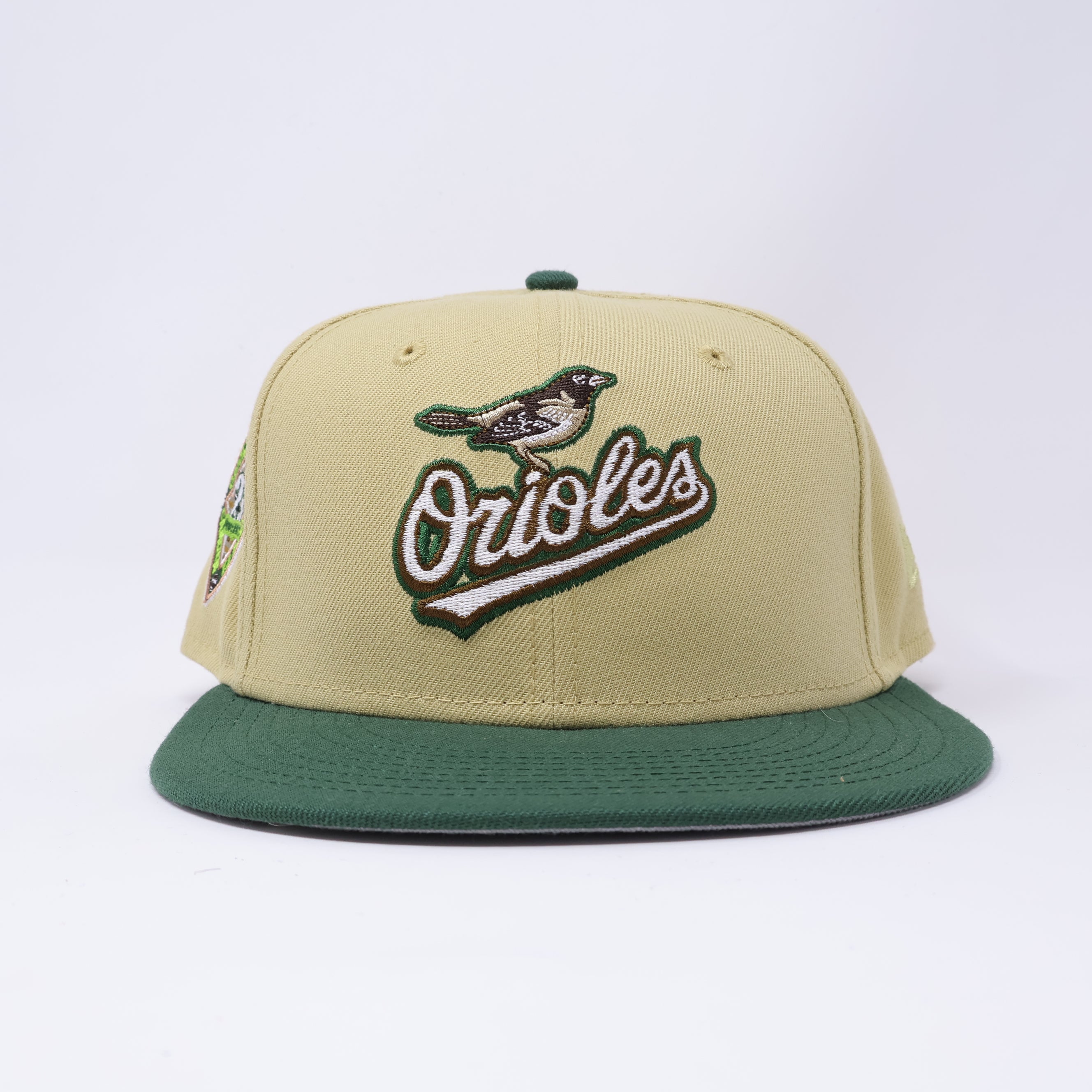USED 1/8 Khaki Baltimore Orioles 25th Anniversary 59fifty New Era Fitted Hat Cap