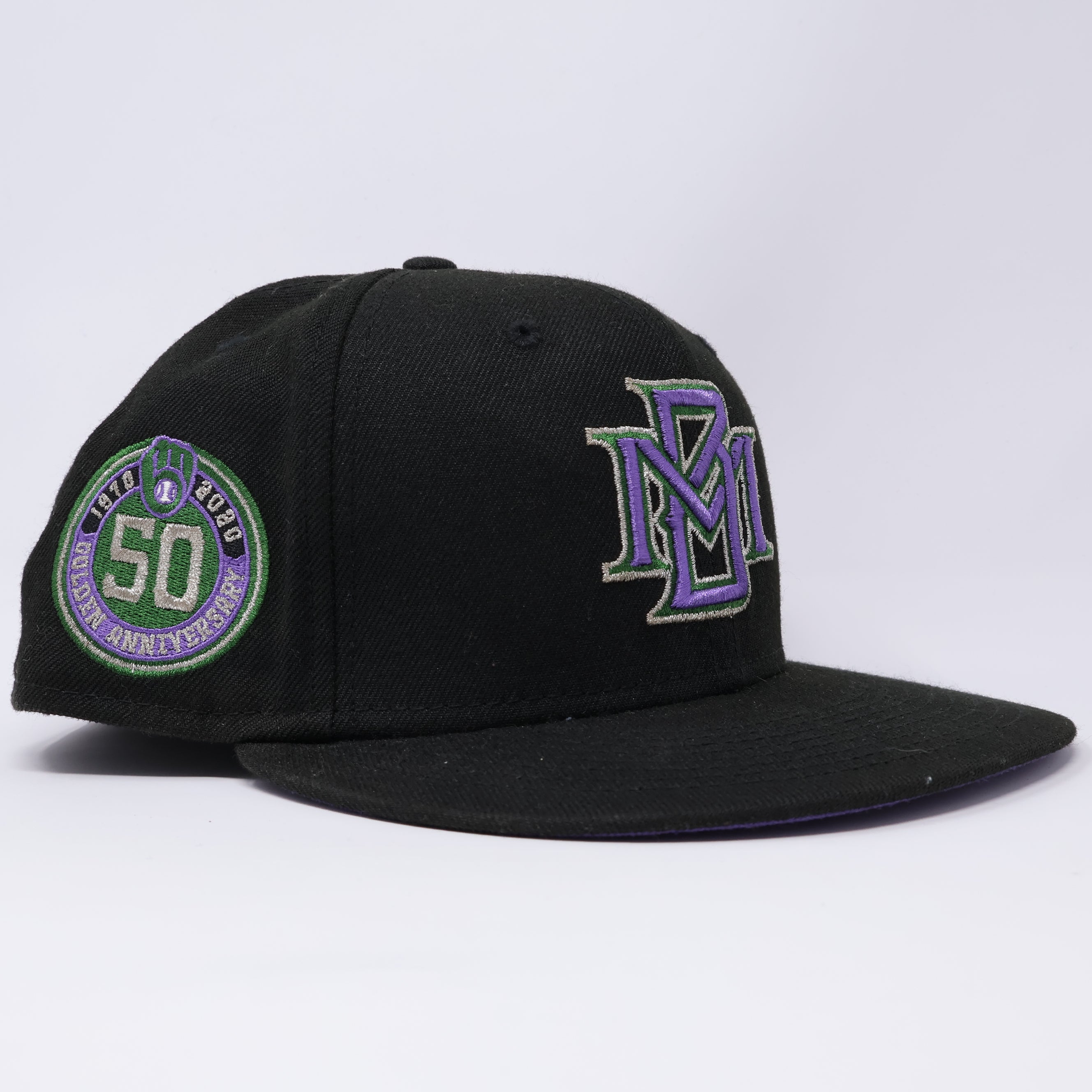 USED 3/4 Black Milwaukee Brewers 50th Anniversary 59fifty New Era Fitted Hat Cap