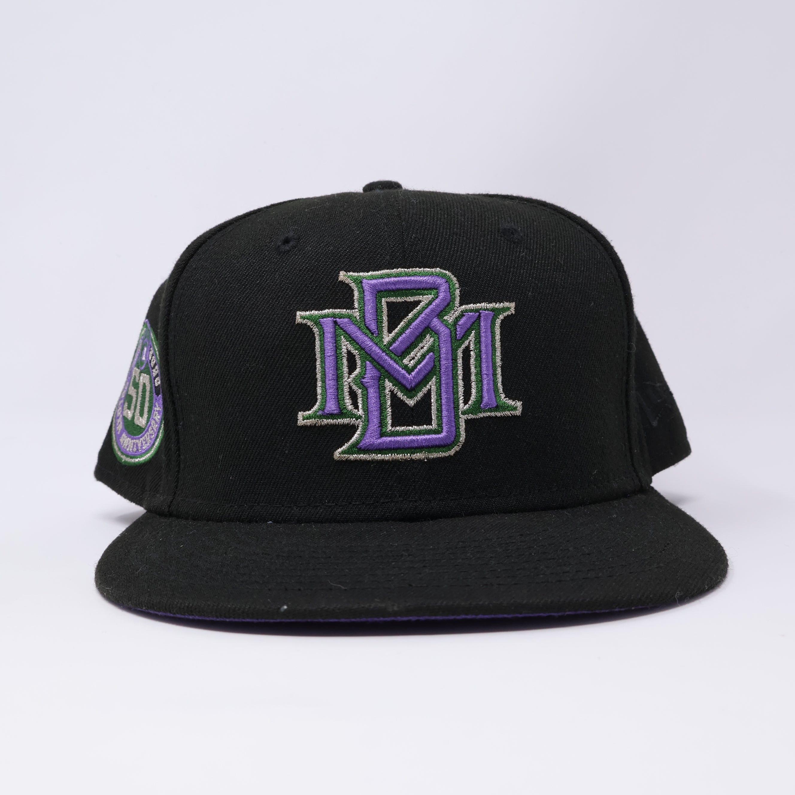 USED 3/4 Black Milwaukee Brewers 50th Anniversary 59fifty New Era Fitted Hat Cap