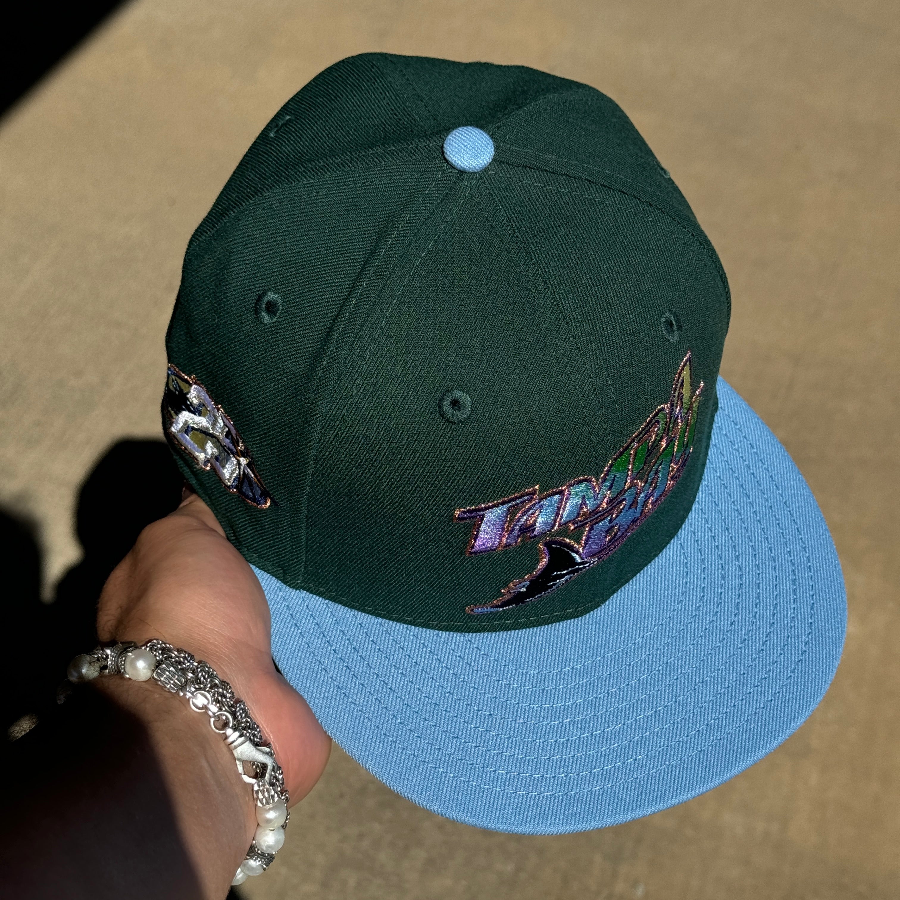 USED 1/8 Green Tampa Bay Devil Rays 25th Anniversary 59fifty New Era Fitted Hat Cap