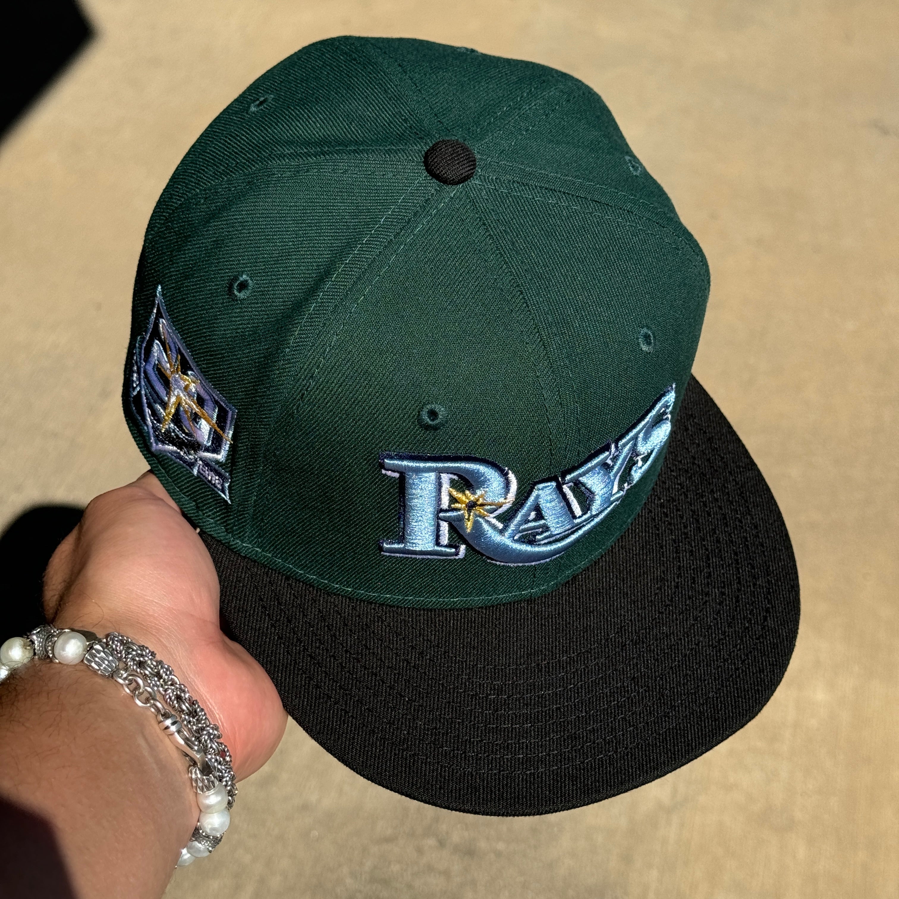 USED 1/8 Green Tampa Devil Rays 20th Anniversary 59fifty New Era Fitted Hat Cap