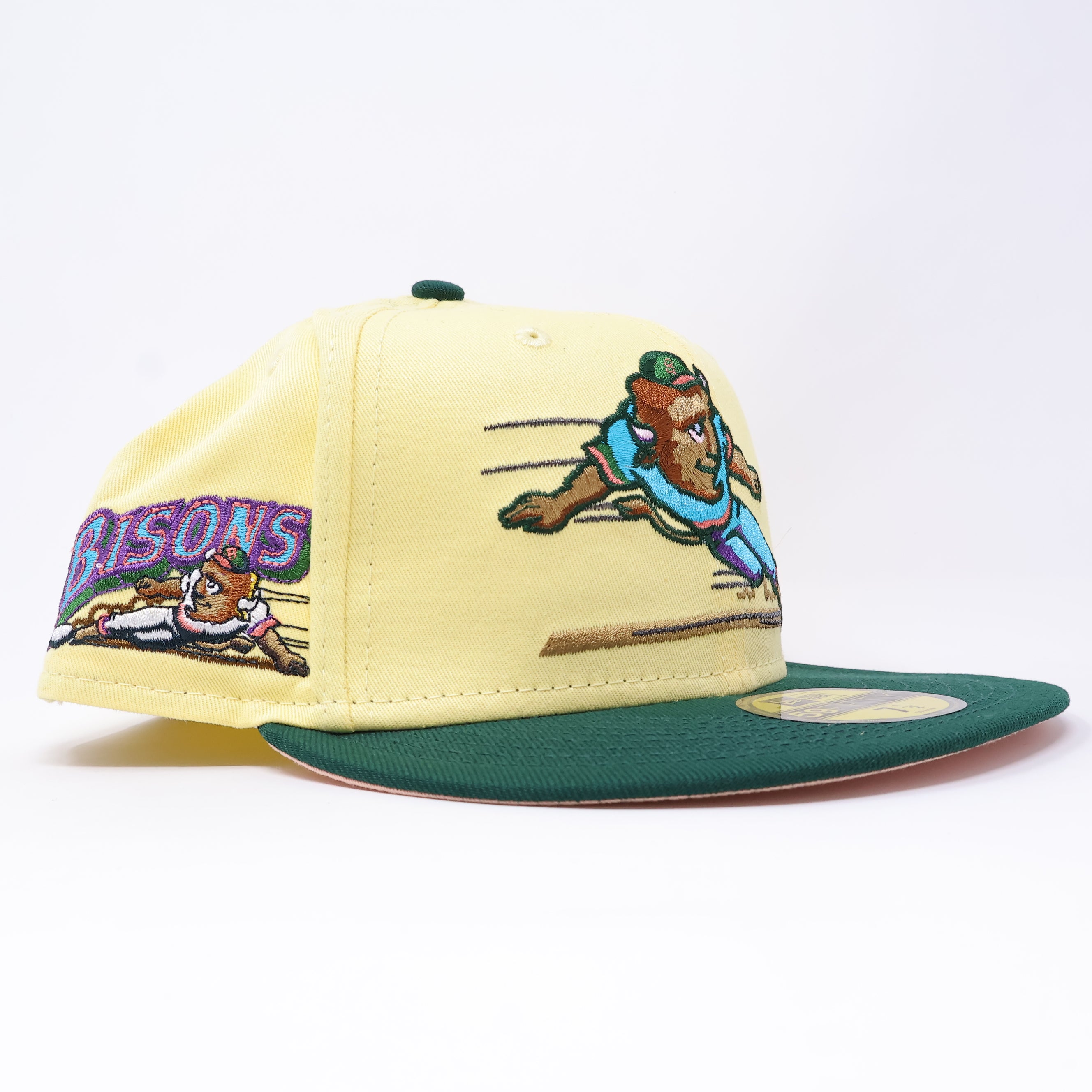 NWT 1/2 Yellow Buffalo Bisons Sliding Mascot 59FIFTY New Era Fitted Hat Cap