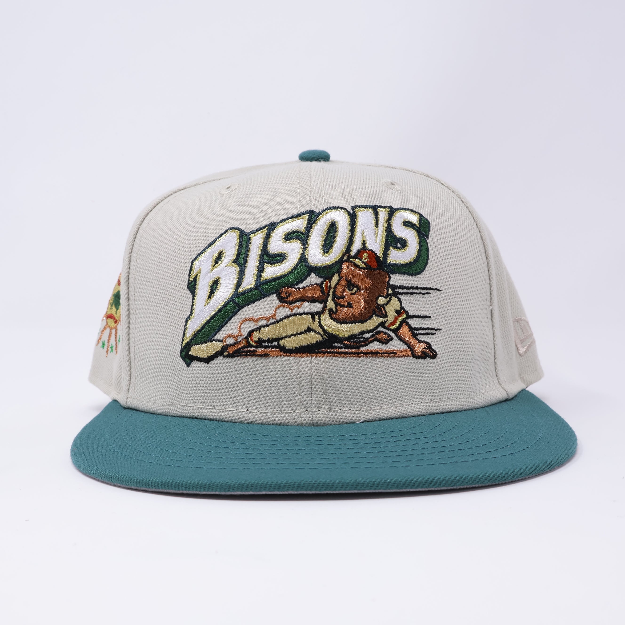 USED 1/8 Stone Buffalo Bisons Sun Logo 59fifty New Era Fitted Hat Cap