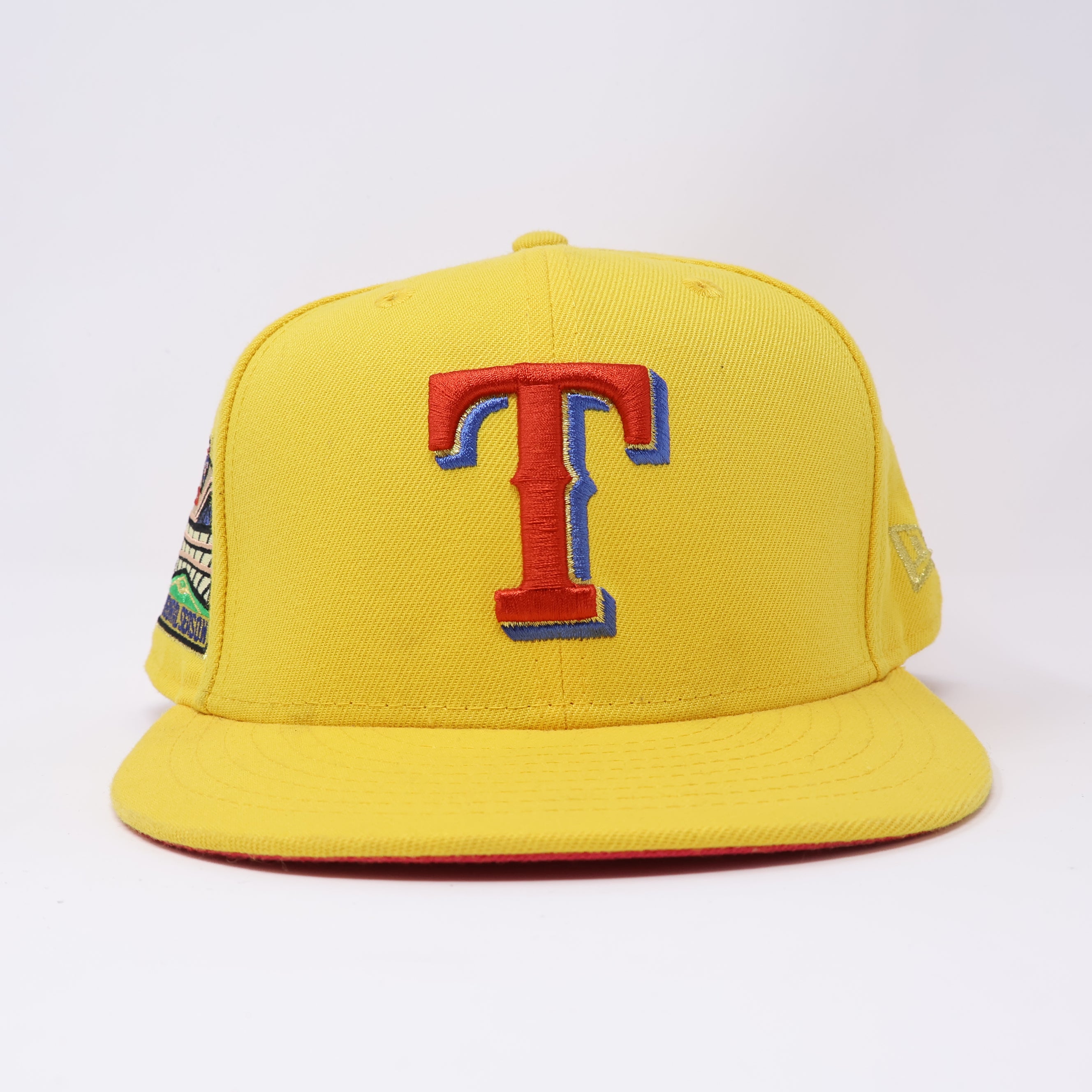 USED 3/4 Yellow Dallas Texas Rangers Inaugural Season 59fifty New Era Fitted Hat Cap