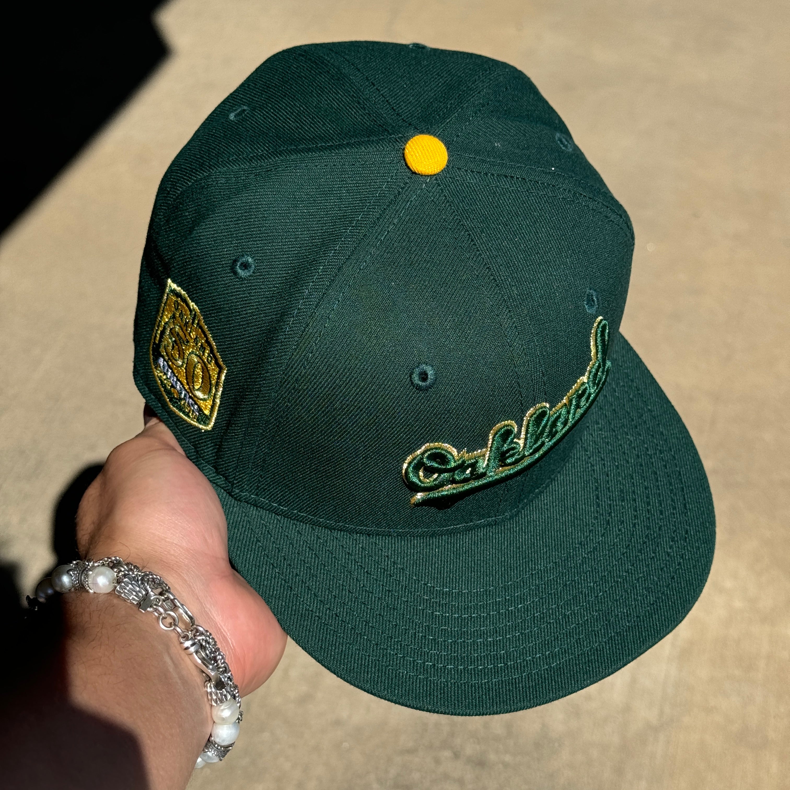 USED 1/8 Green  Oakland Athletics 50th Anniversary 59fifty New Era Fitted Hat Cap