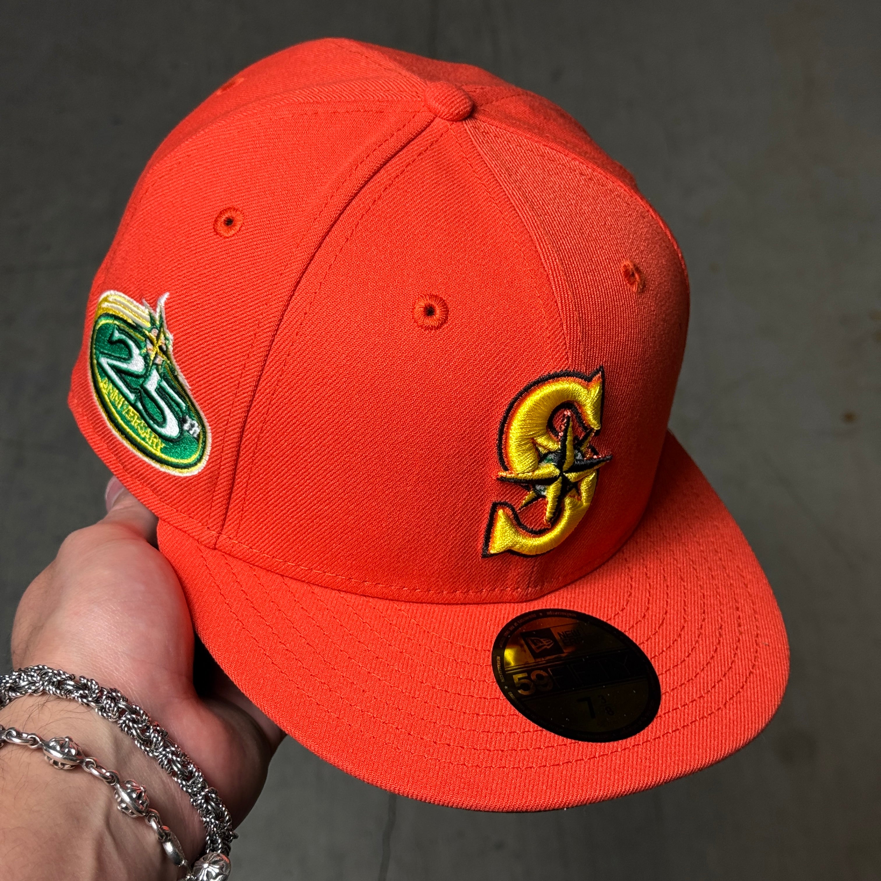NWT 3/8 Orange Seattle Mariners 25th Anniversary 59fifty New Era Fitted Hat Cap