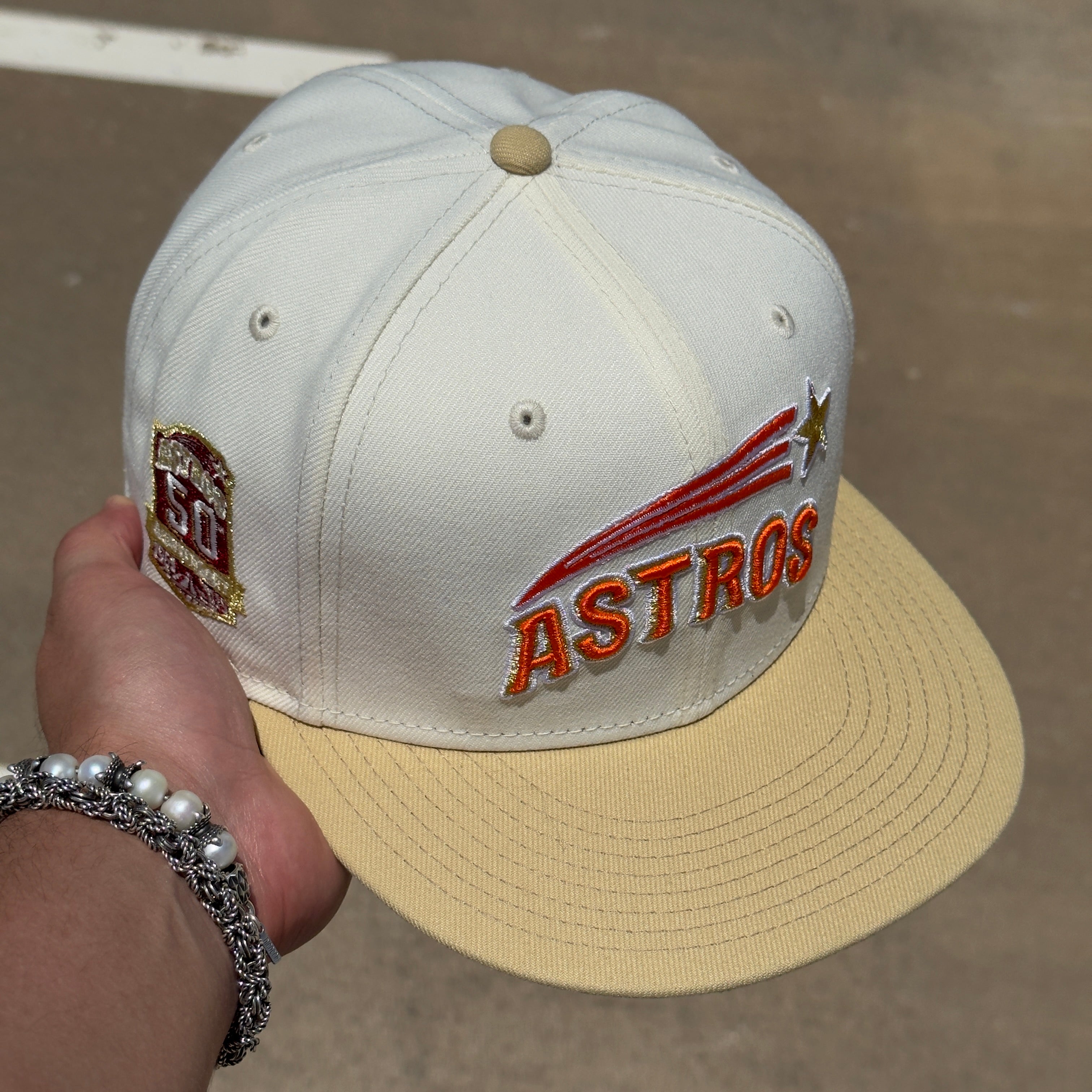 USED 1/2 Chrome White Houston Astros 50th Anniversary 59FIFTY New Era Fitted Hat