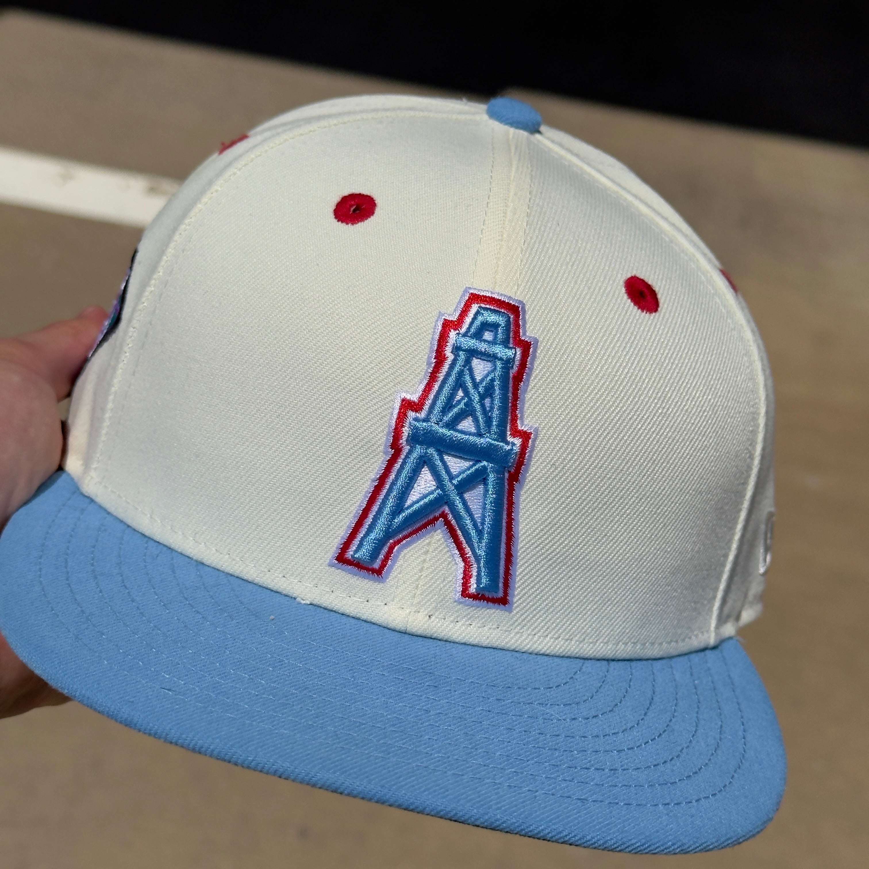 USED 3/8 Chrome Houston Oilers 75th Anniversary NFL 59FIFTY New Era Fitted Hat Cap