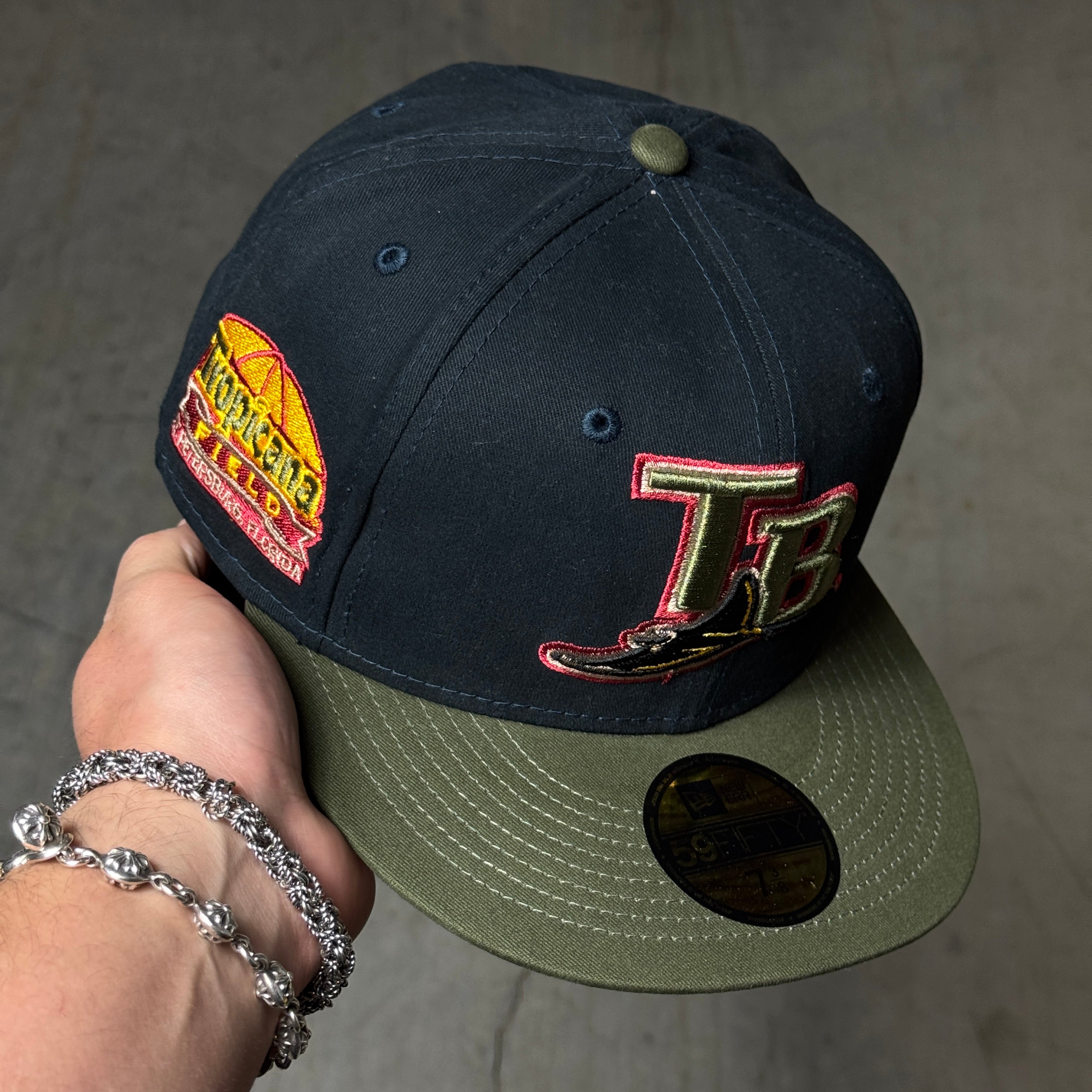 NWT 3/8 Navy Tampa Bay Devil Rays Tropicana Field 59fifty New Era Fitted Hat Cap