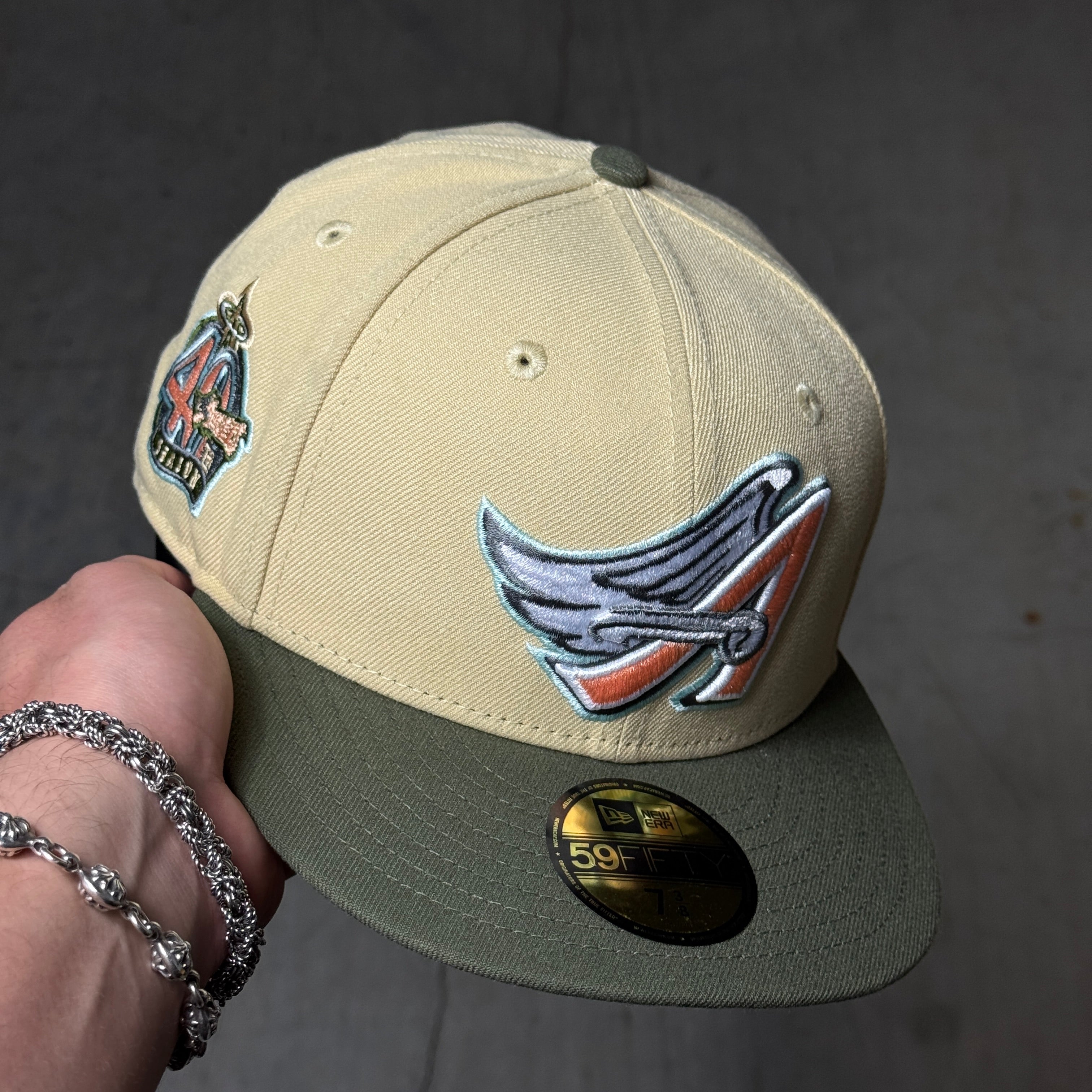 NWT 3/8 Khaki Los Angeles Angels 40th Season 59fifty New Era Fitted Hat Cap