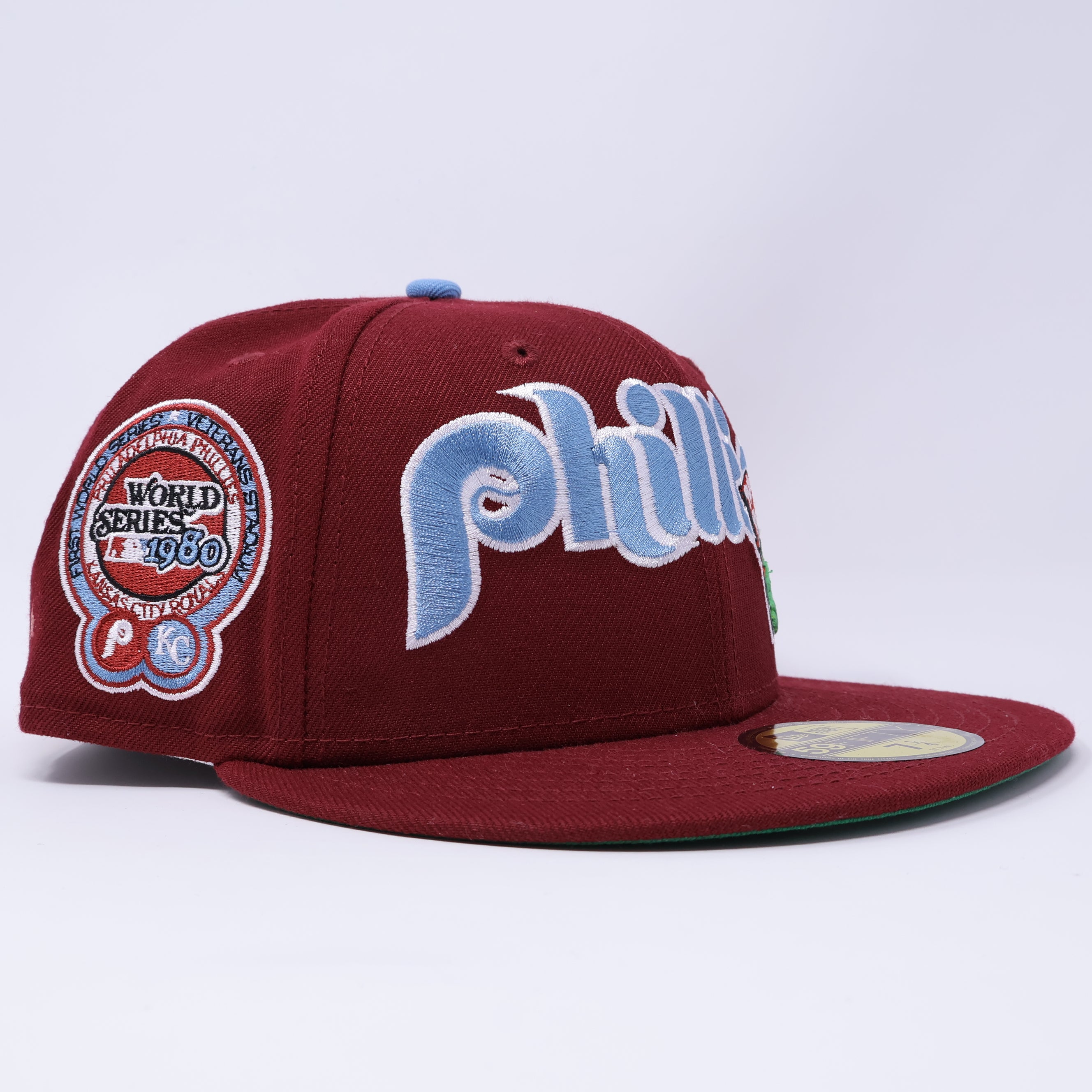 USED 1/4 Maroon Philadelphia Phillies 1980 World Series 59fifty New Era Fitted Hat Cap