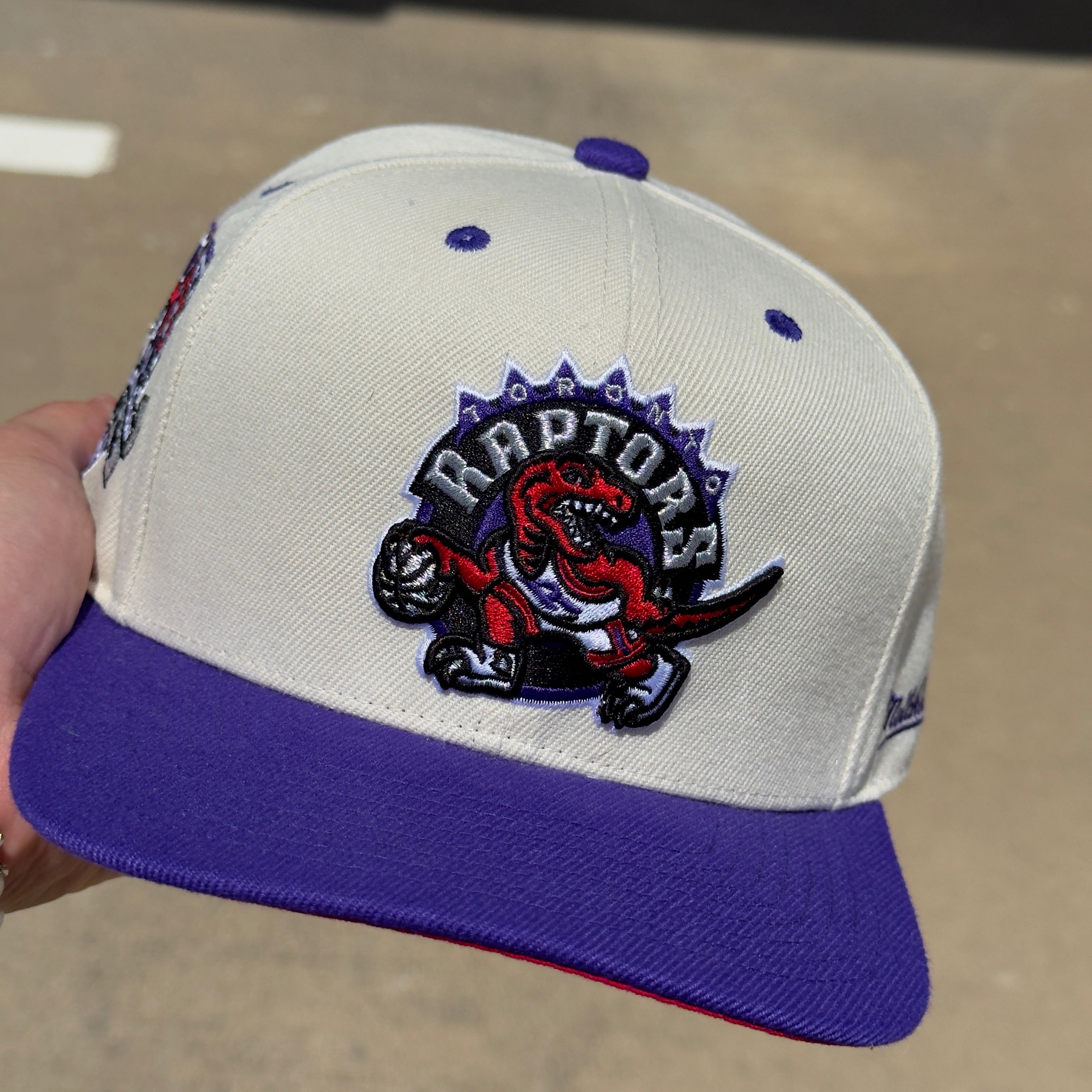 USED 3/8 Stone Mitchell and Ness Toronto Raptors Inaugural Season Nostalgia Fitted Hat