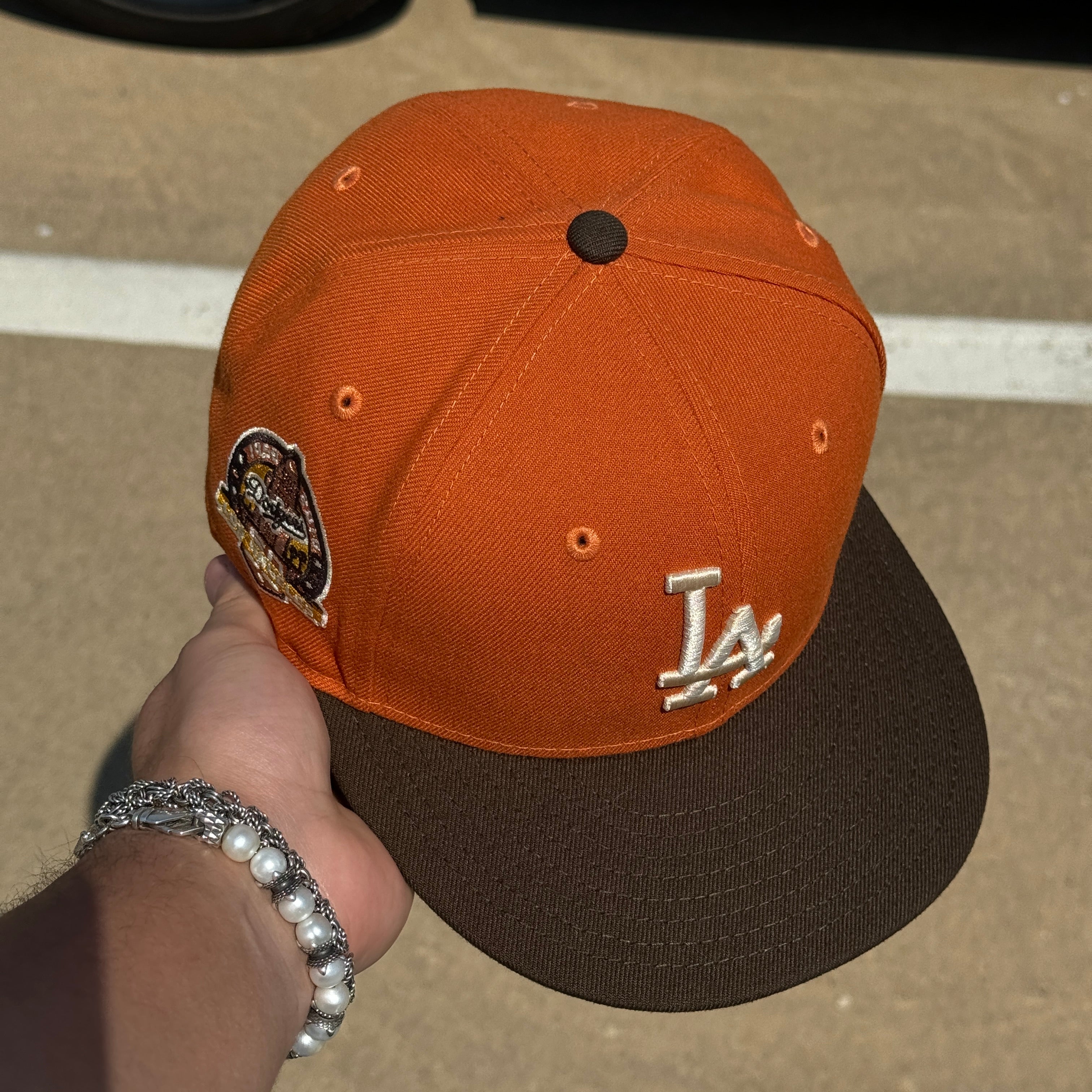 USED 1/8 Orange Los Angeles Dodgers 50th Anniversary 59fifty New Era Fitted Hat Cap