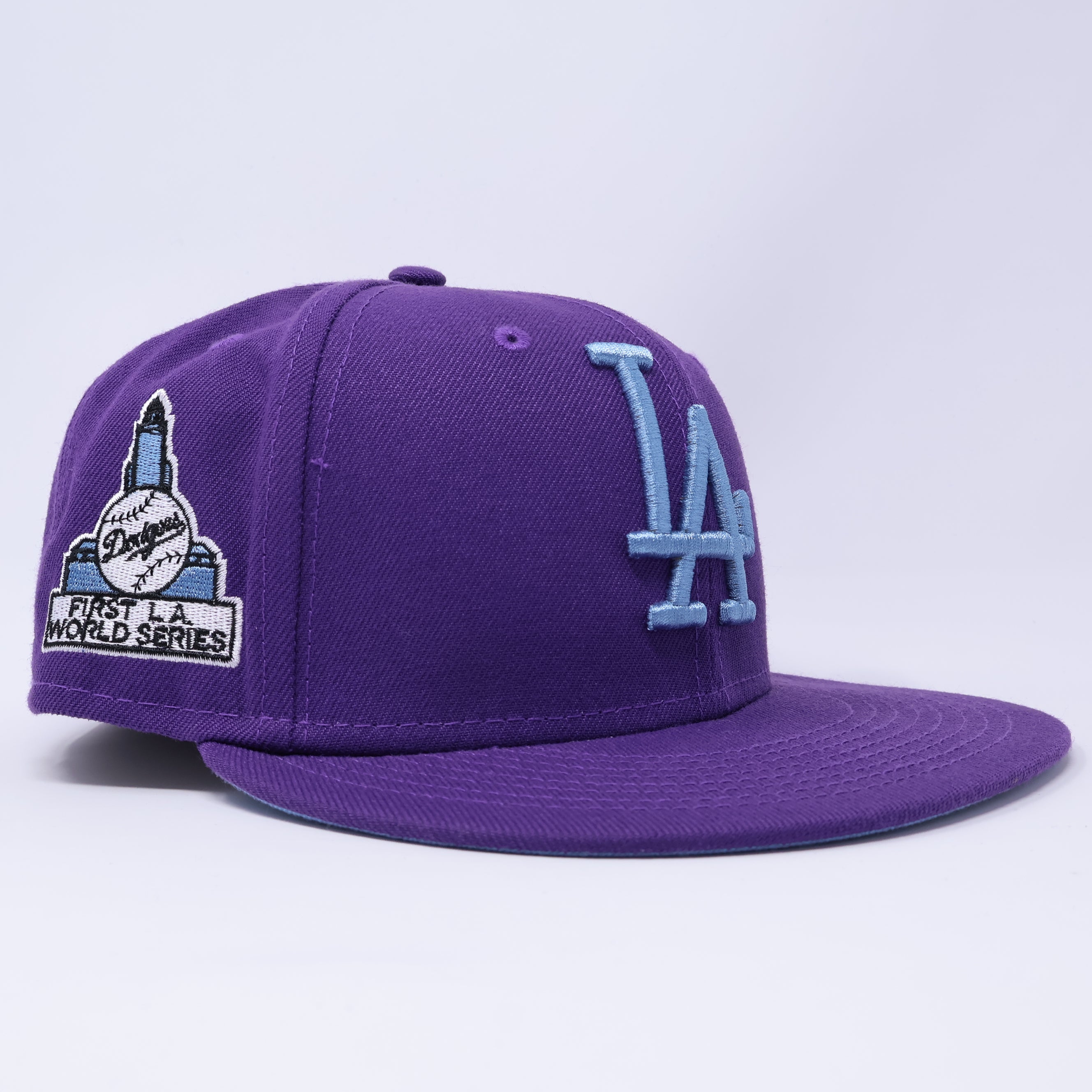 USED 1/4 Purple Los Angeles Dodgers World Series 59fifty New Era Fitted Hat Cap