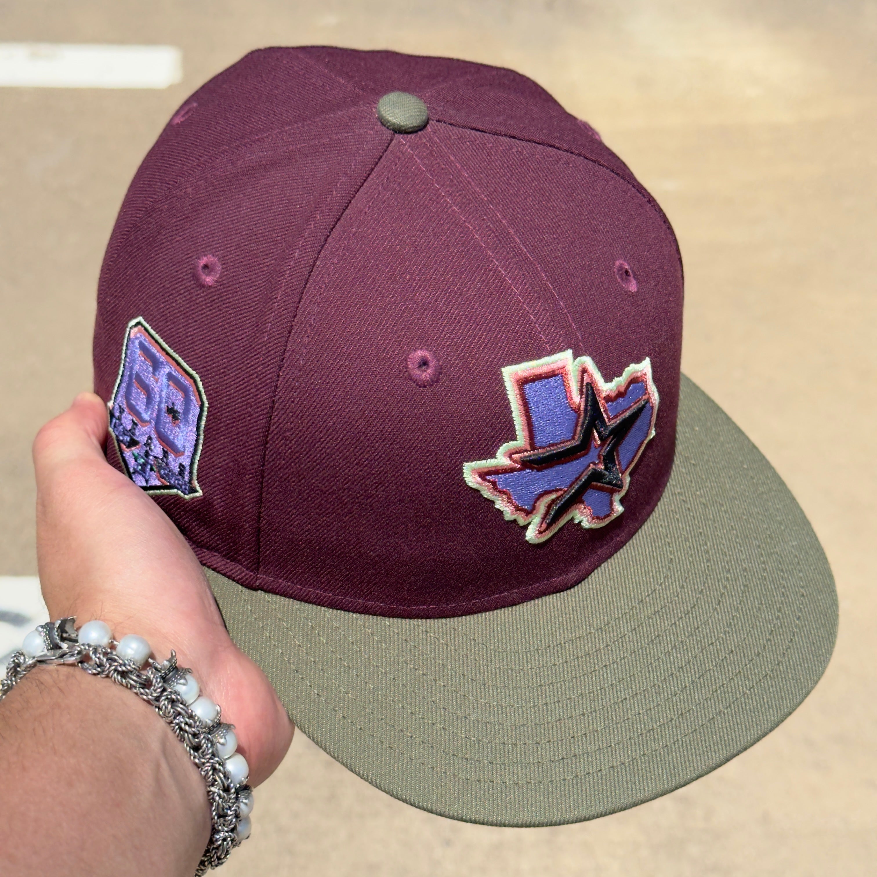 USED 1/2 Maroon Houston Astros 60th Anniversary Hatclub 59FIFTY New Era Fitted Hat