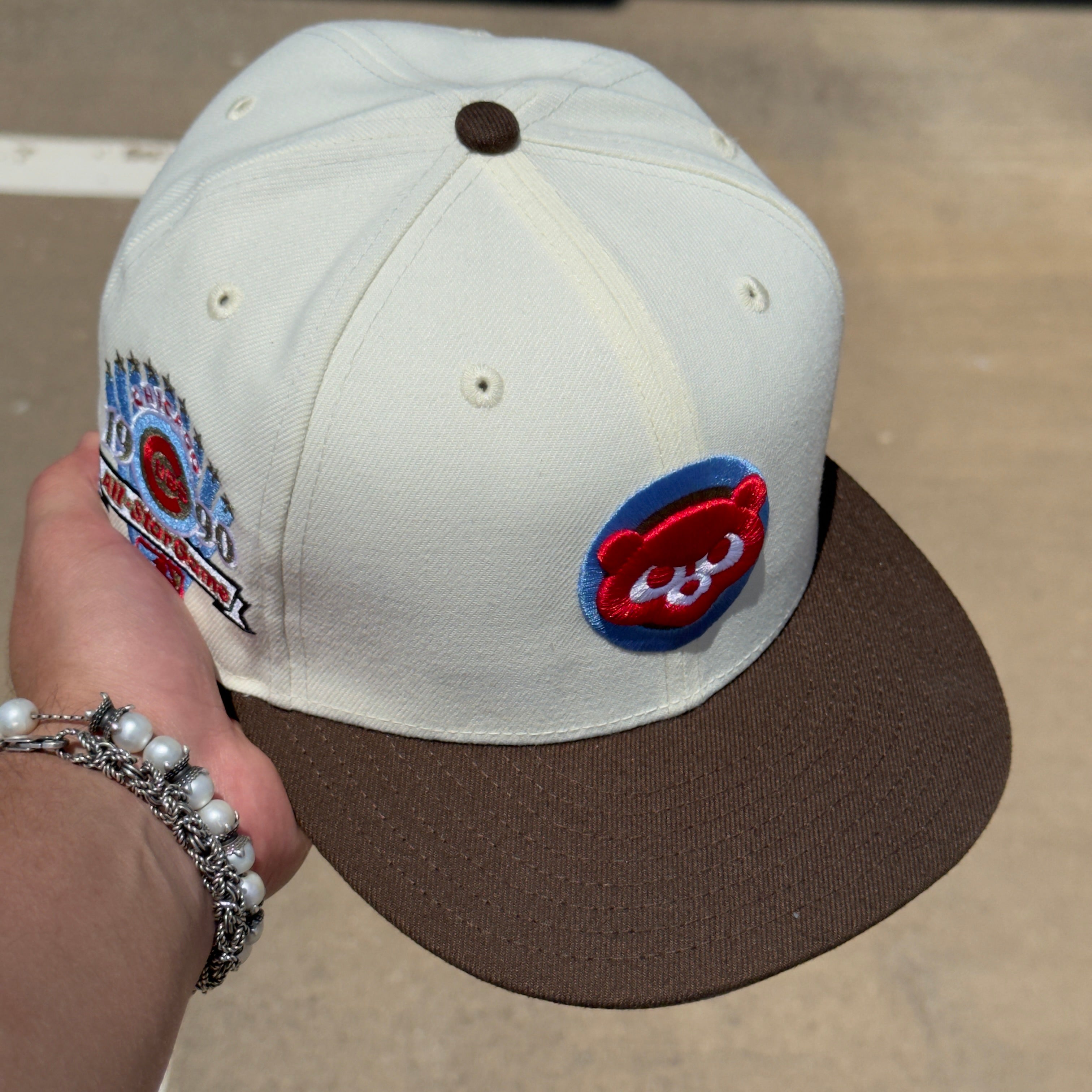 USED 1/2 Stone Chicago Cubs 1990 All Star Game 59FIFTY New Era Fitted Hat