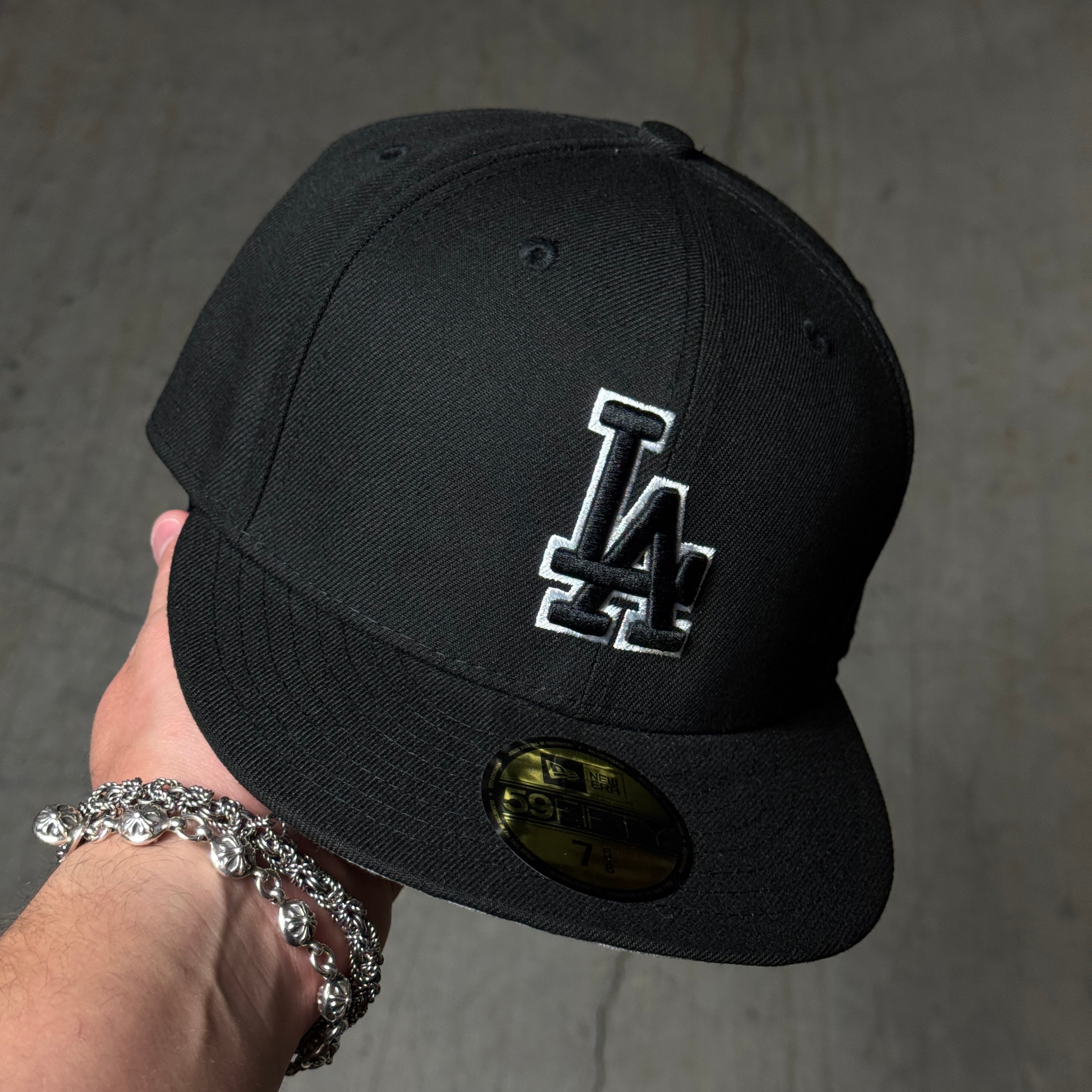 NWT 5/8 Black Los Angeles Dodgers Classic Simple Dope 59fifty New Era Fitted Hat Cap
