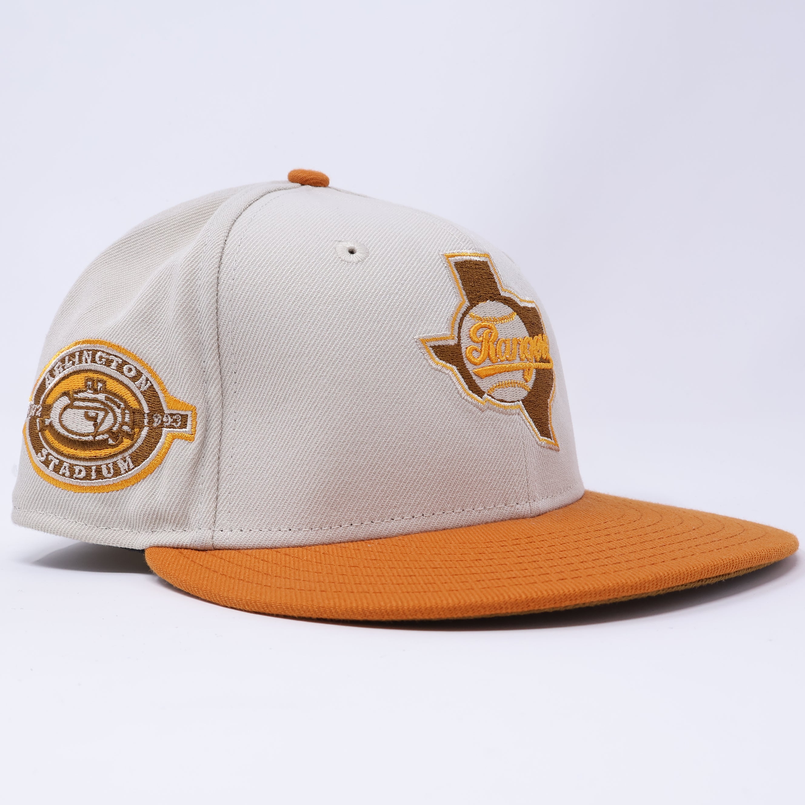 USED 6 7/8 Khaki Dallas Texas Rangers Arlington Stadium 59fifty New Era Fitted Hat Cap